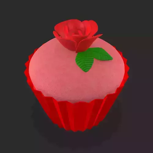 Valentines Rose Cupcake Low-poly 3D model