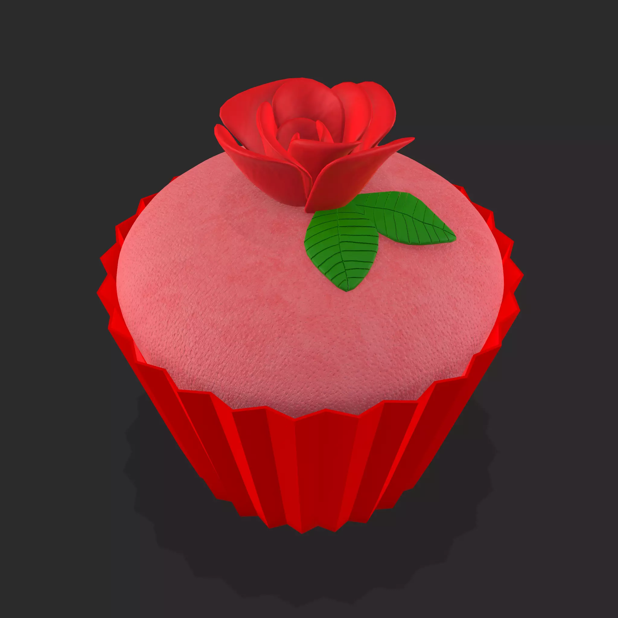 Valentines Rose Cupcake Low-poly 3D model_0