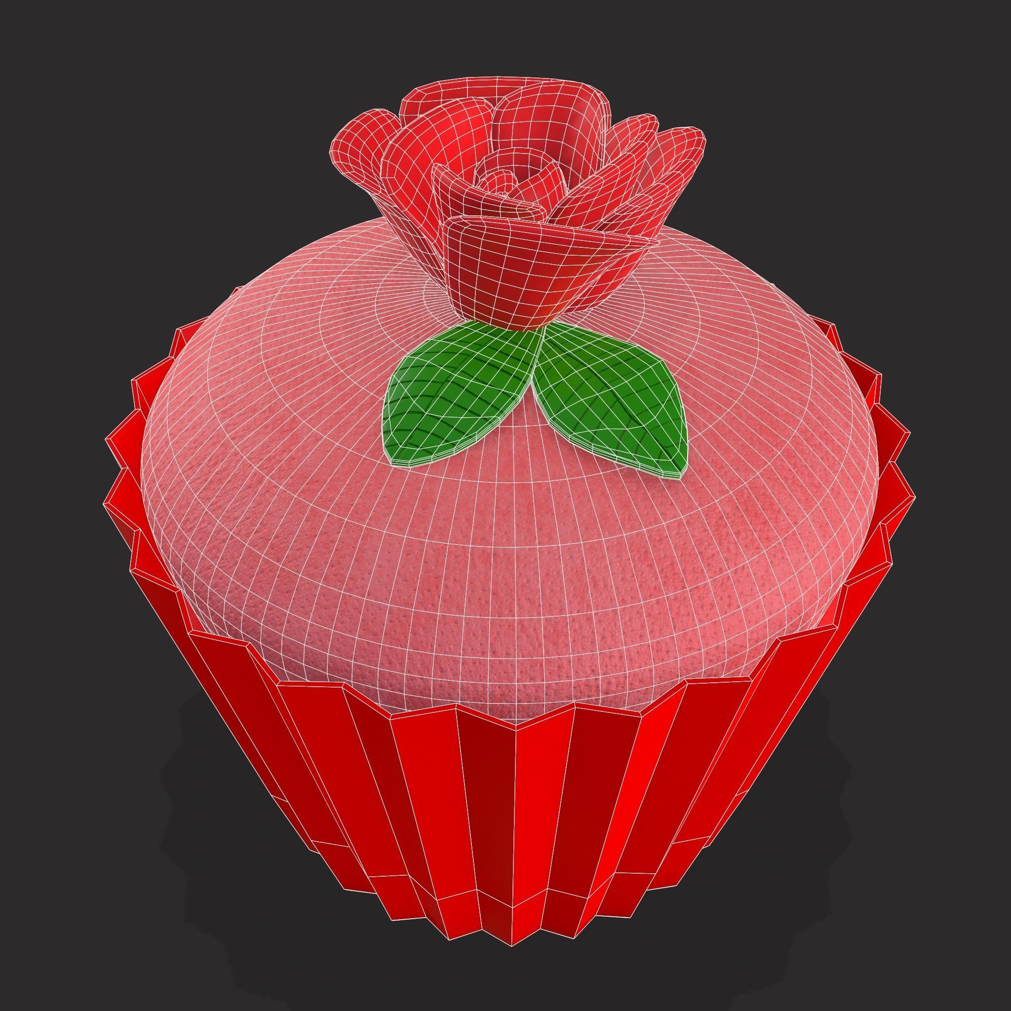 Valentines Rose Cupcake Low-poly 3D model_20