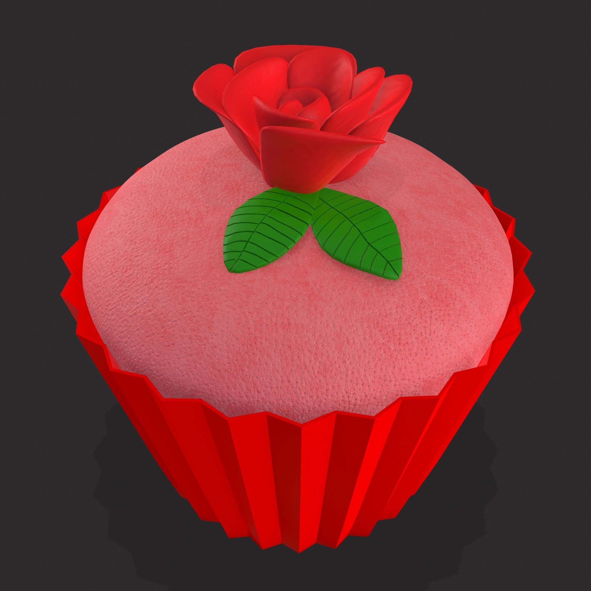 Valentines Rose Cupcake Low-poly 3D model_19