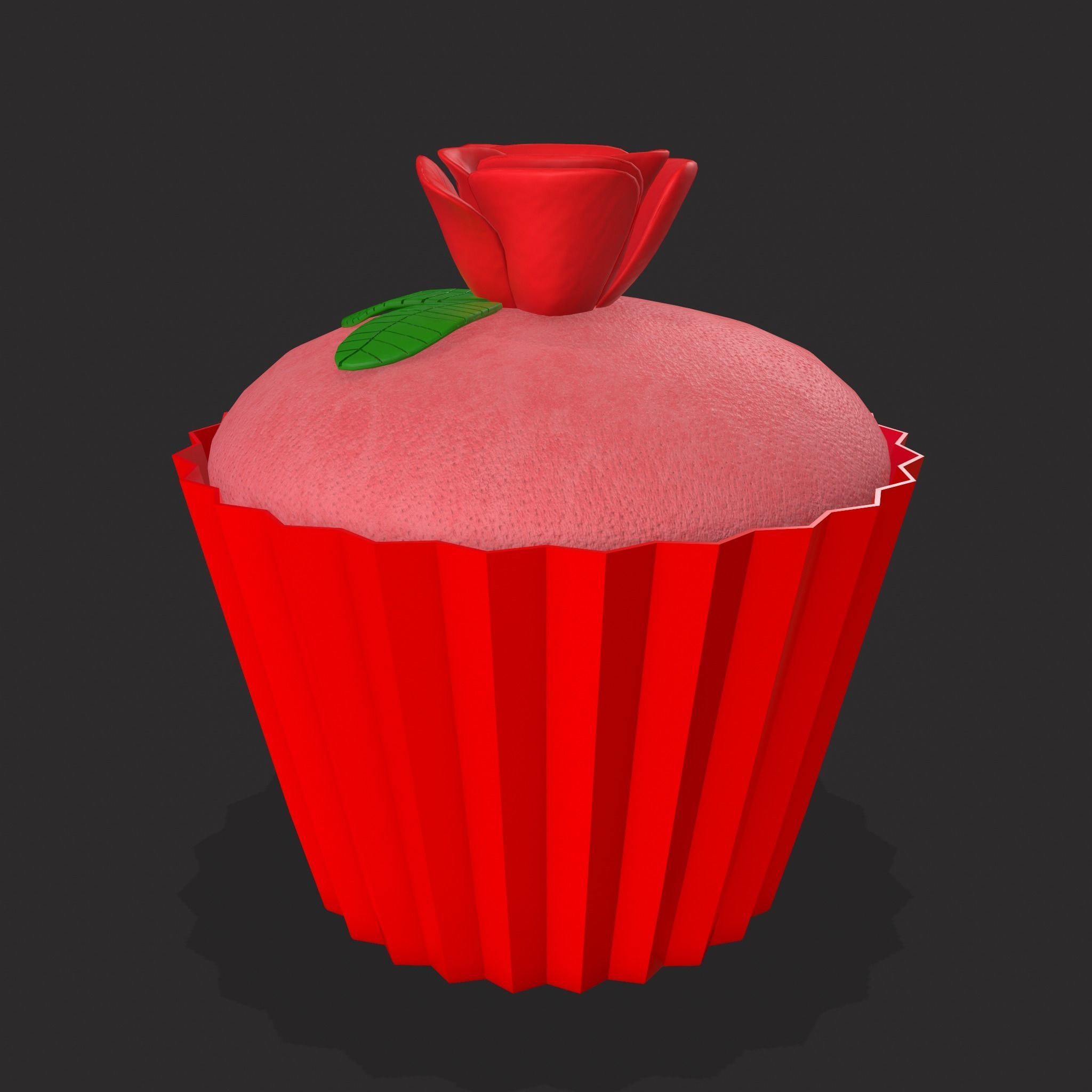 Valentines Rose Cupcake Low-poly 3D model_3