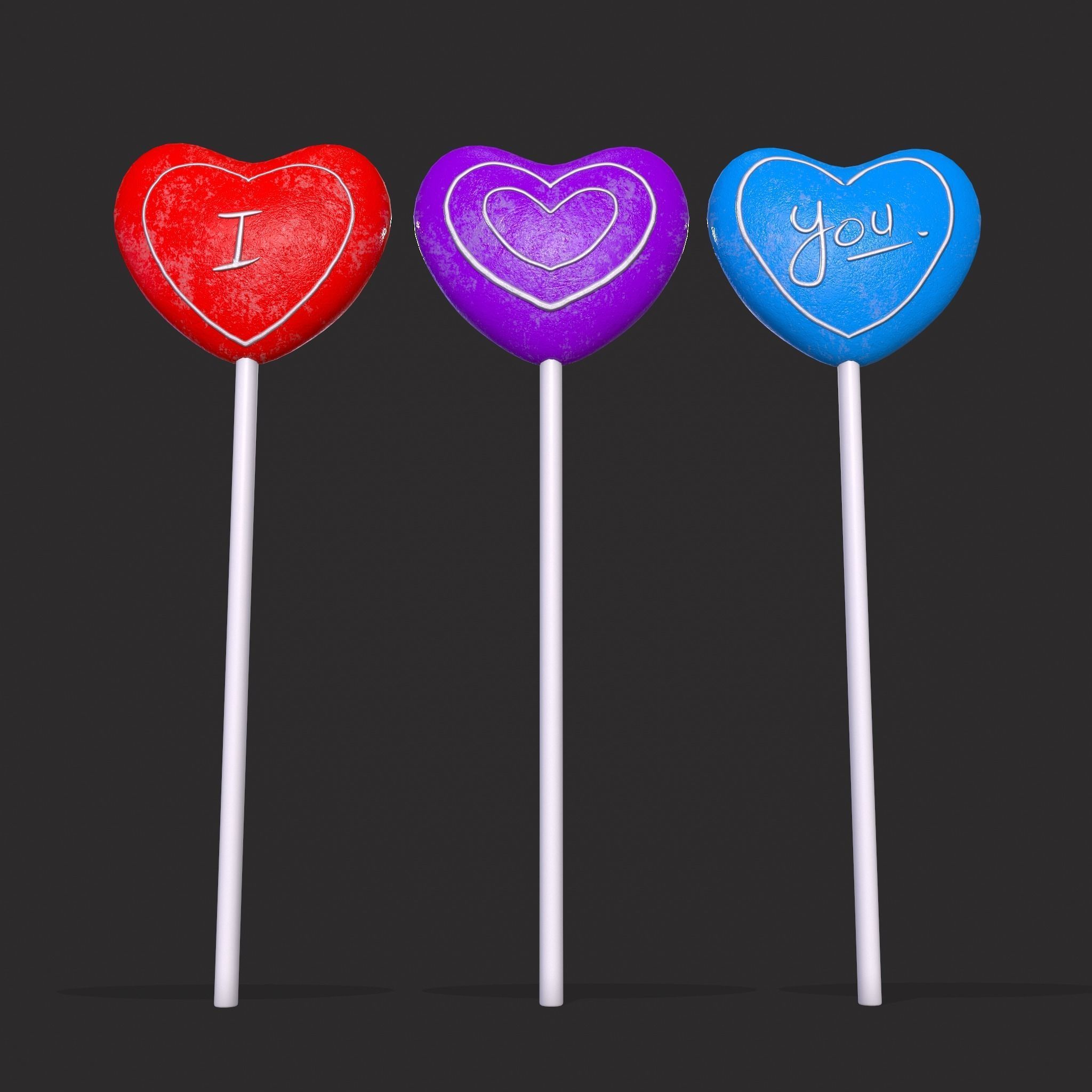 Trio Valentines Suckers Low-poly 3D model_11