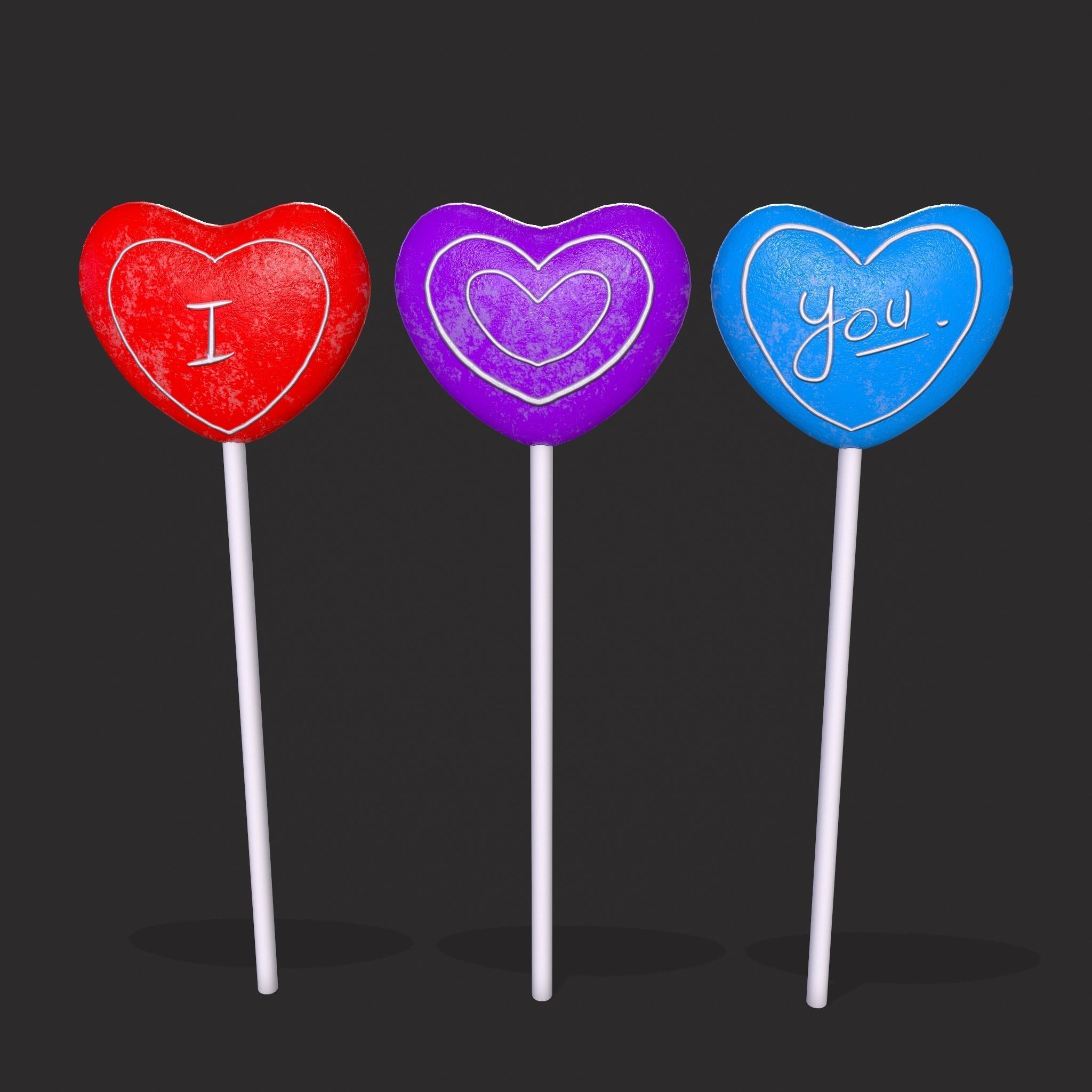 Trio Valentines Suckers Low-poly 3D model_19