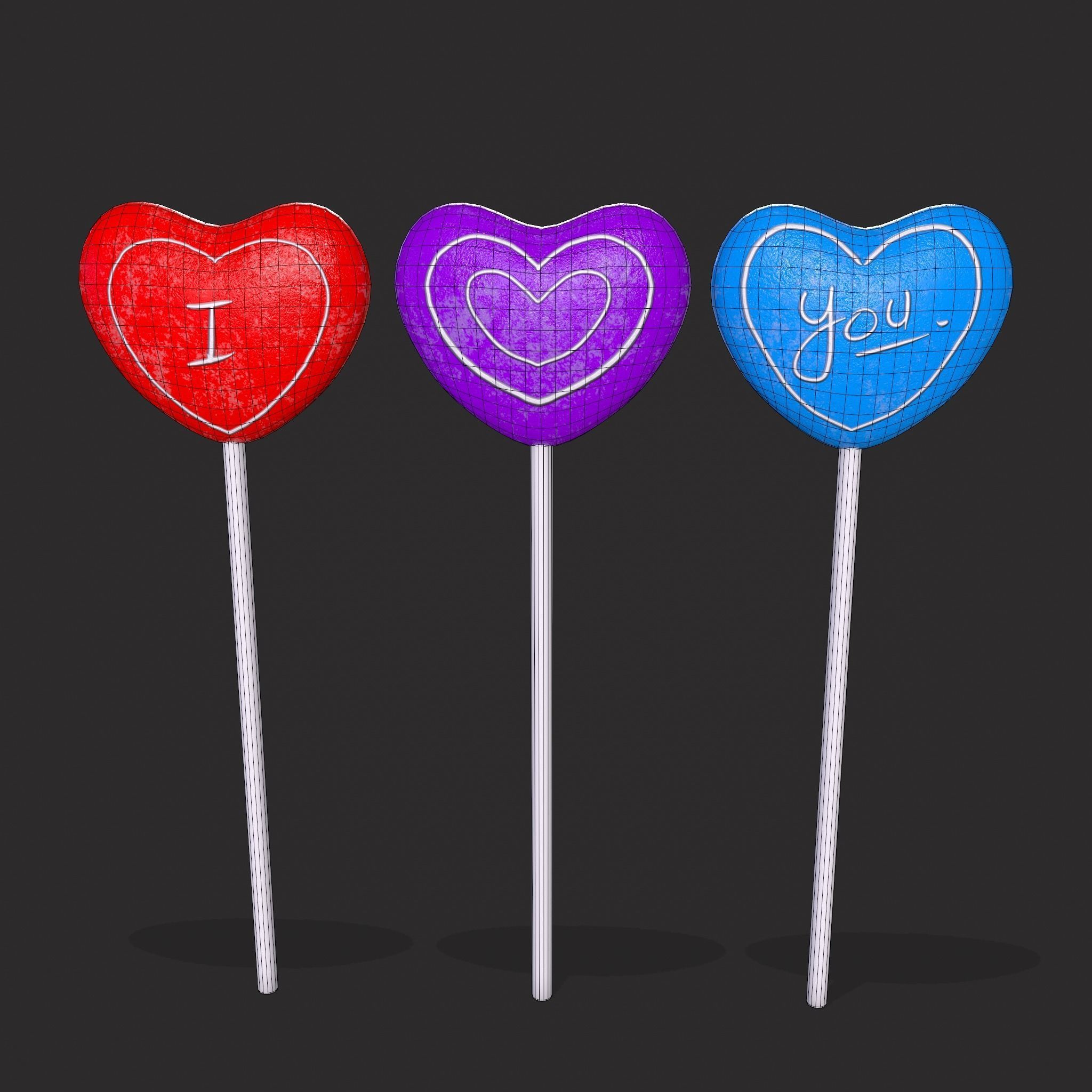 Trio Valentines Suckers Low-poly 3D model_20