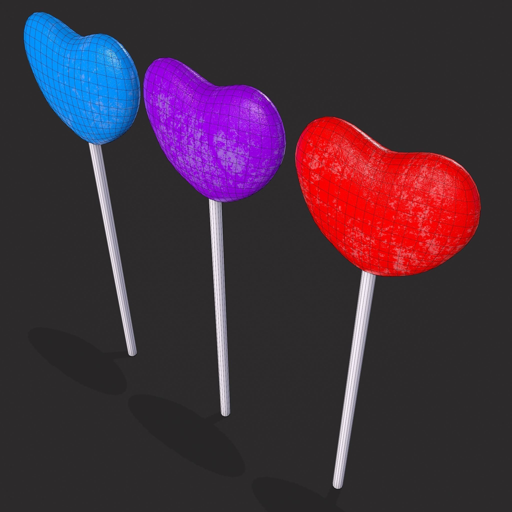 Trio Valentines Suckers Low-poly 3D model_4