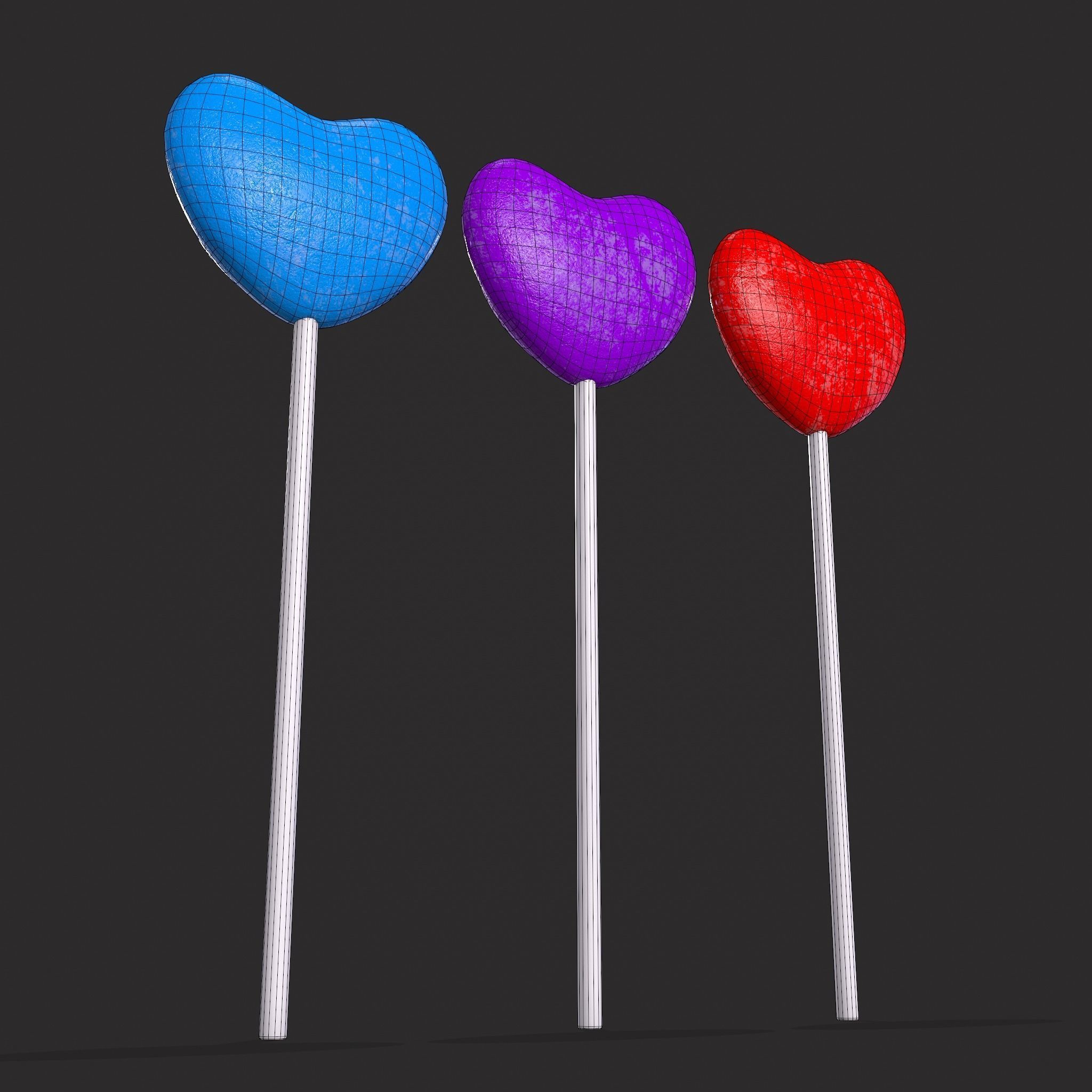 Trio Valentines Suckers Low-poly 3D model_6