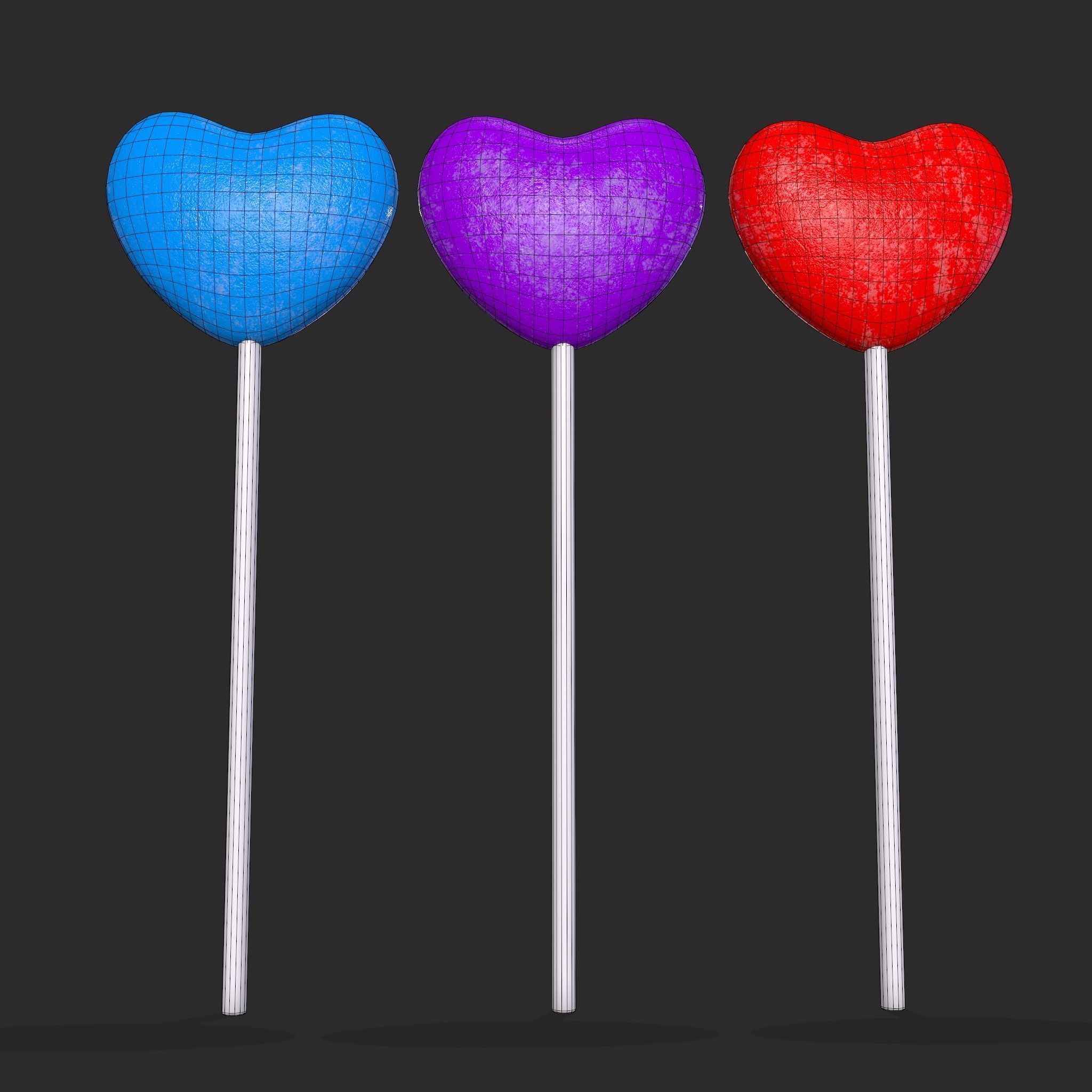 Trio Valentines Suckers Low-poly 3D model_10