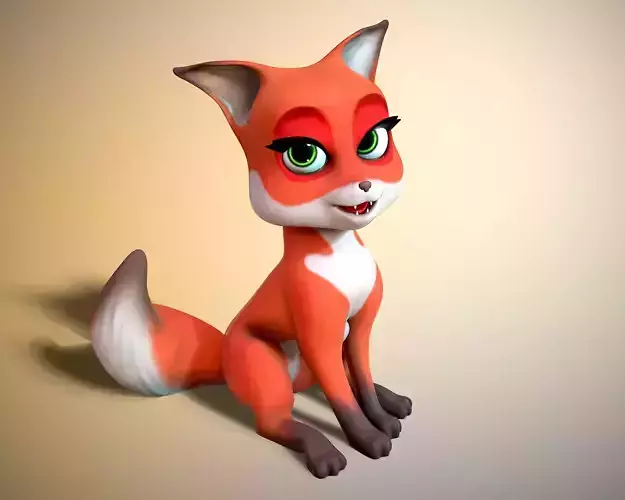 cartoon little fox Low-poly 3D model