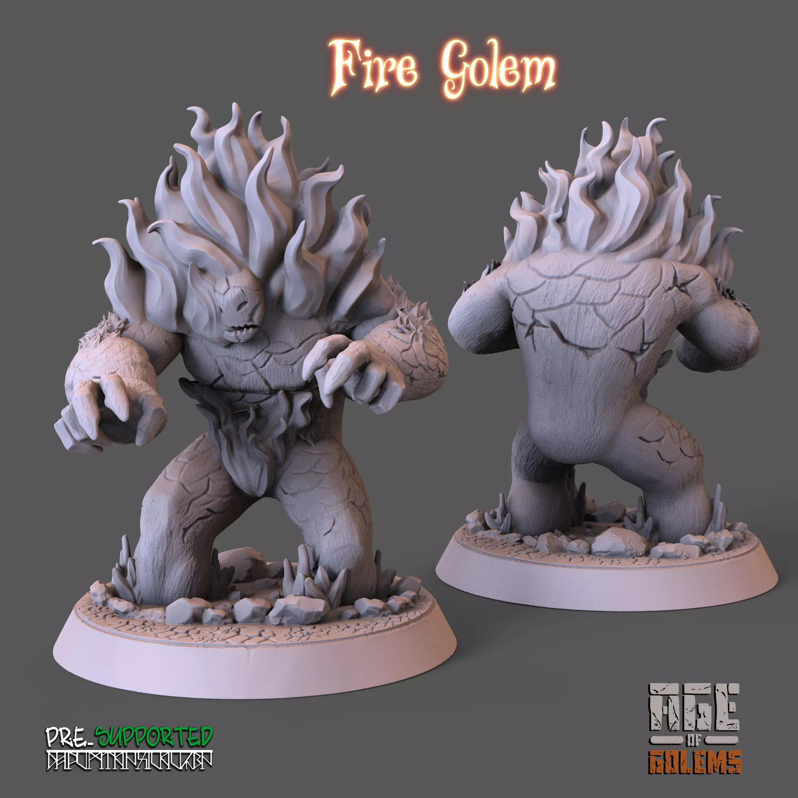 Fire Golem pose 1 3D print model_0