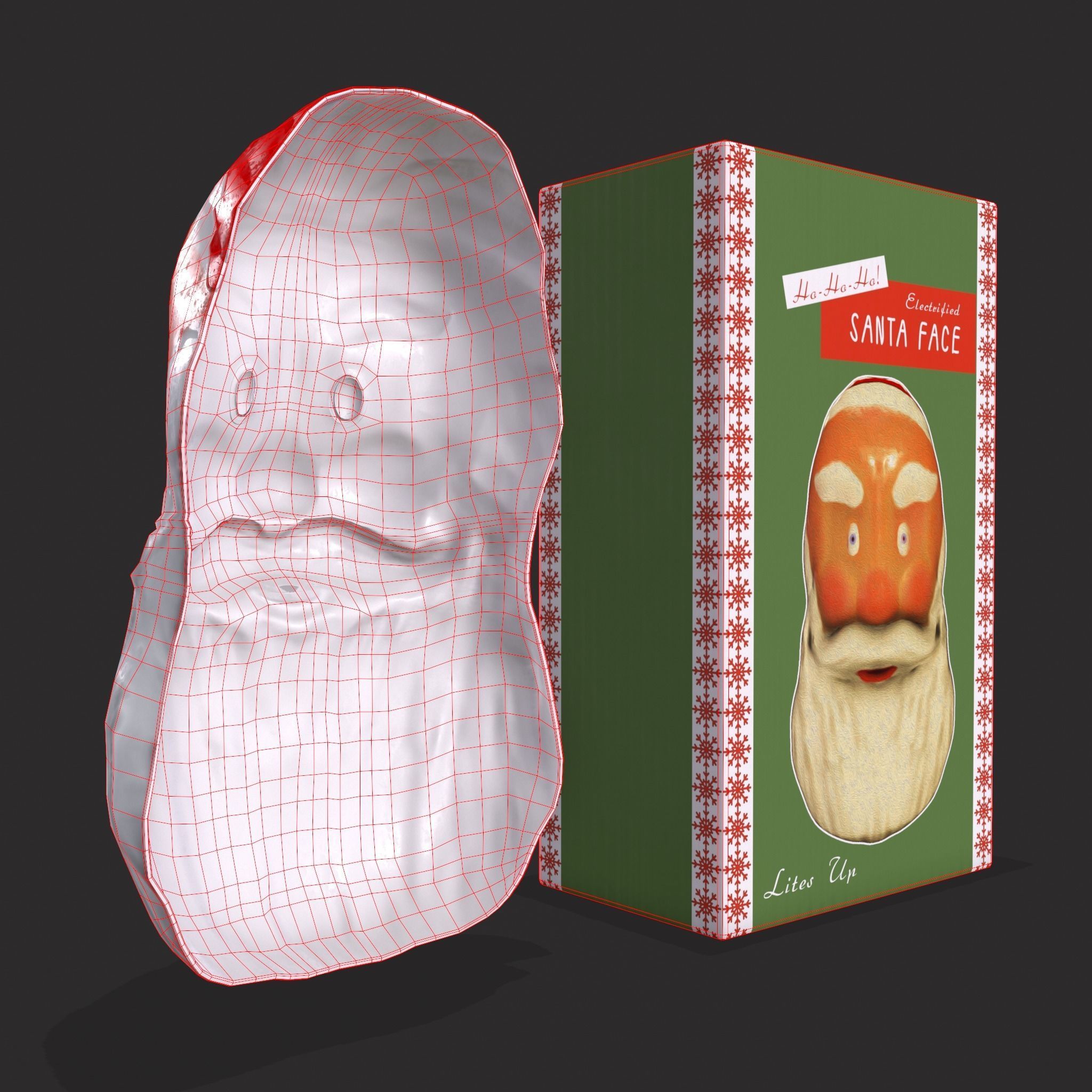 Vintage Santa Clause Mask With Box Low-poly 3D model_12