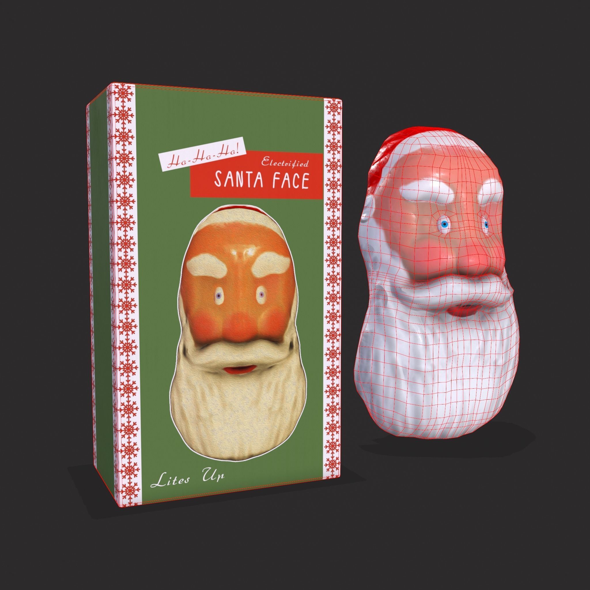 Vintage Santa Clause Mask With Box Low-poly 3D model_2