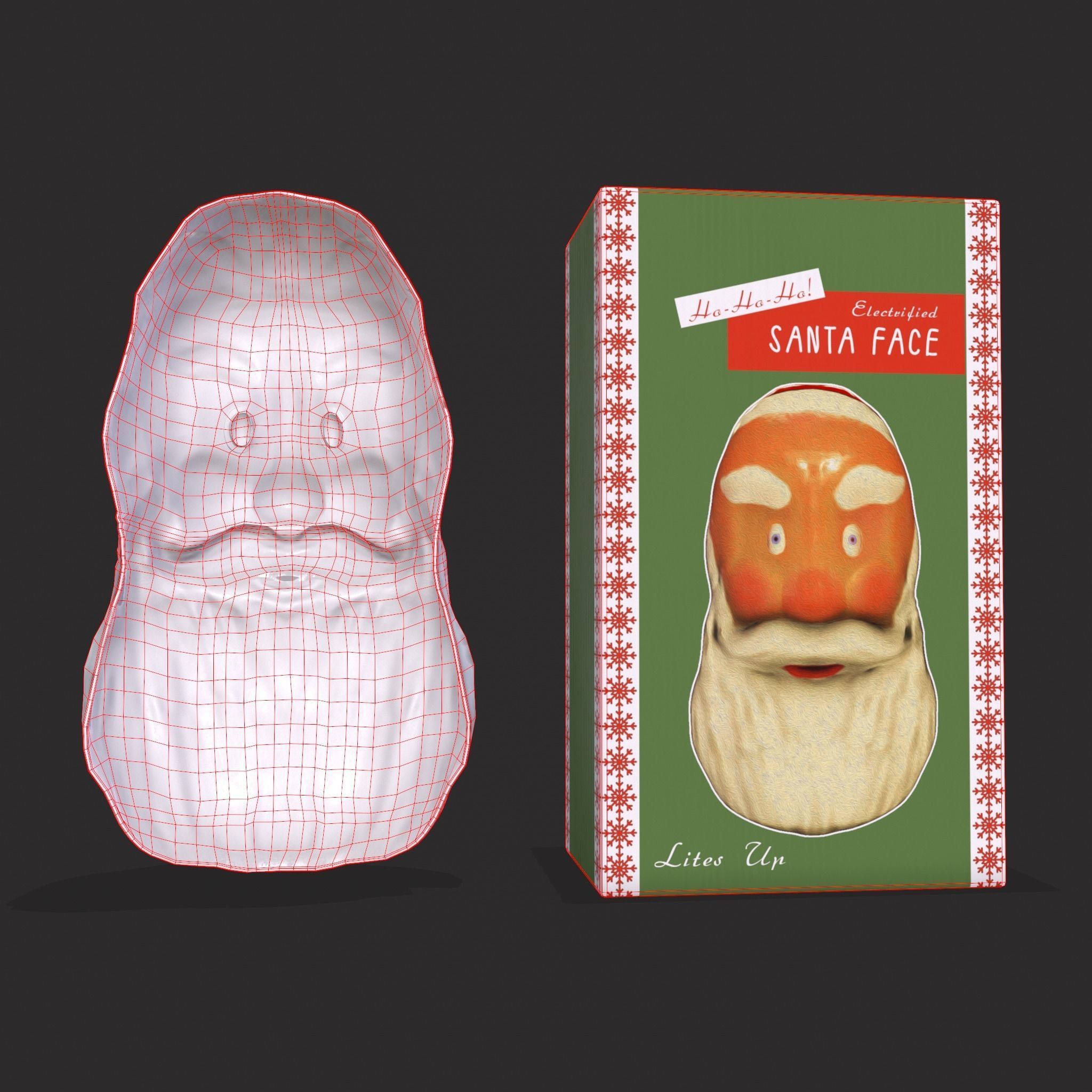 Vintage Santa Clause Mask With Box Low-poly 3D model_6