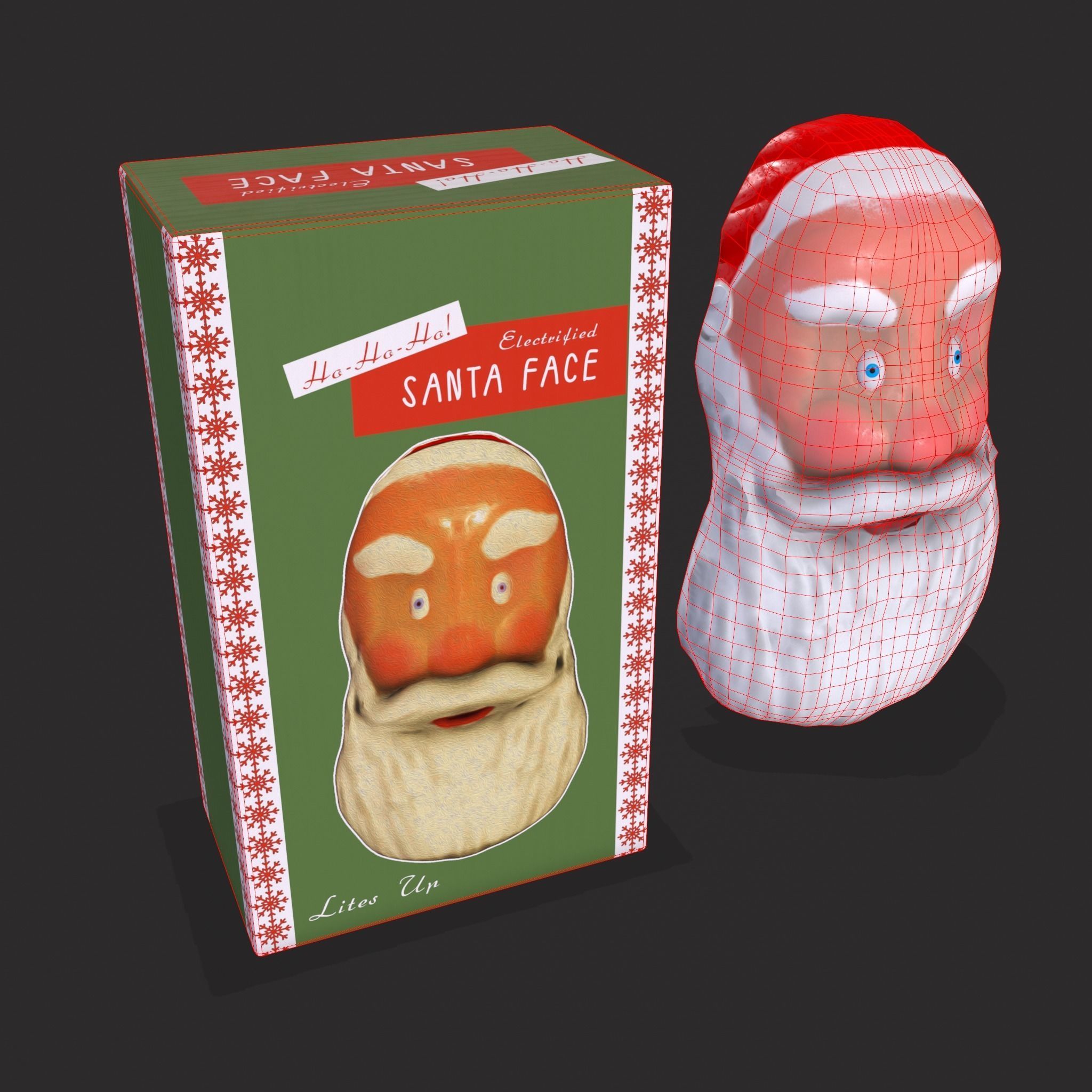Vintage Santa Clause Mask With Box Low-poly 3D model_8