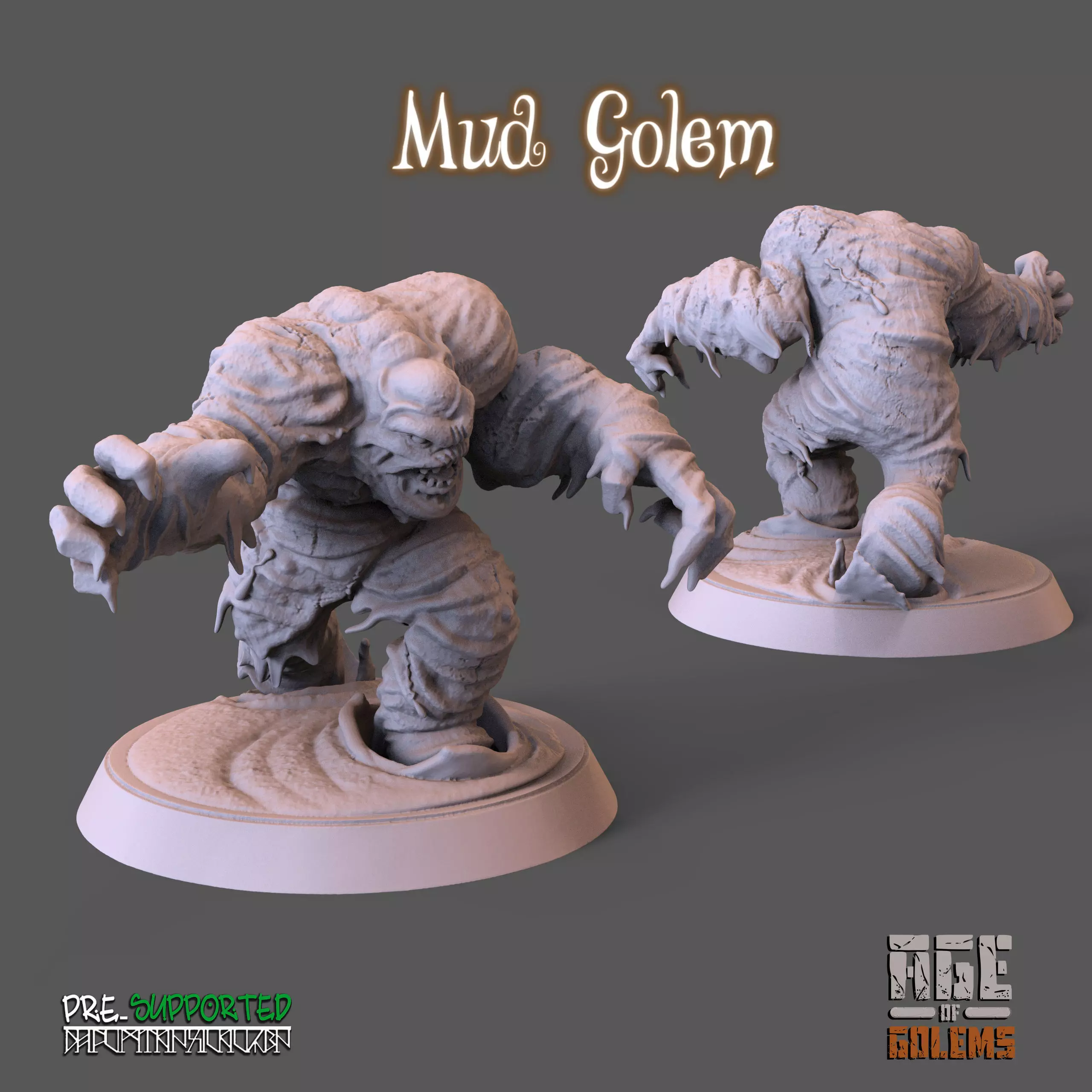 Mud Golem Pose 1 - Age of Golems 3D print model_0