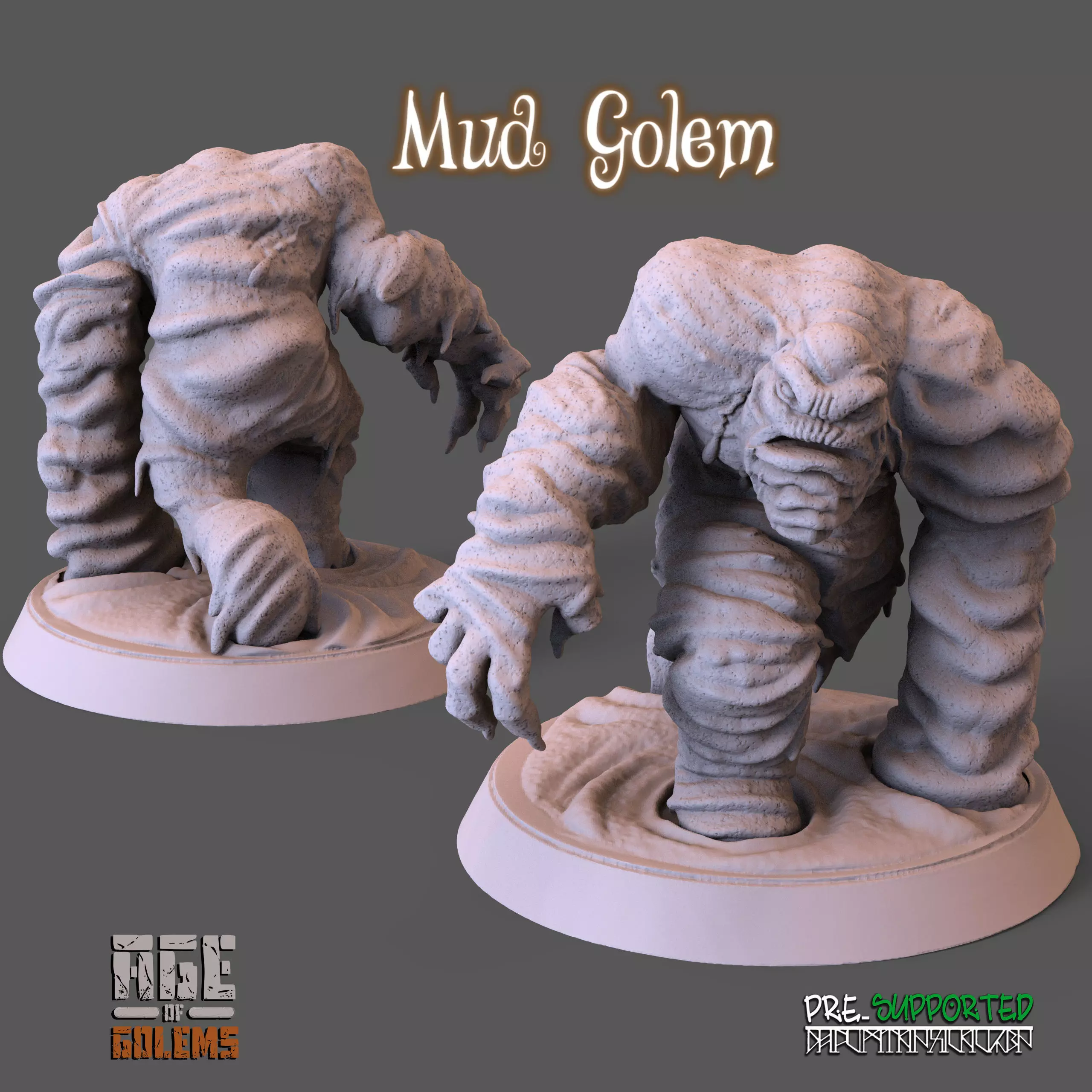 Mud Golem Pose 2 - Age of Golems 3D print model_0