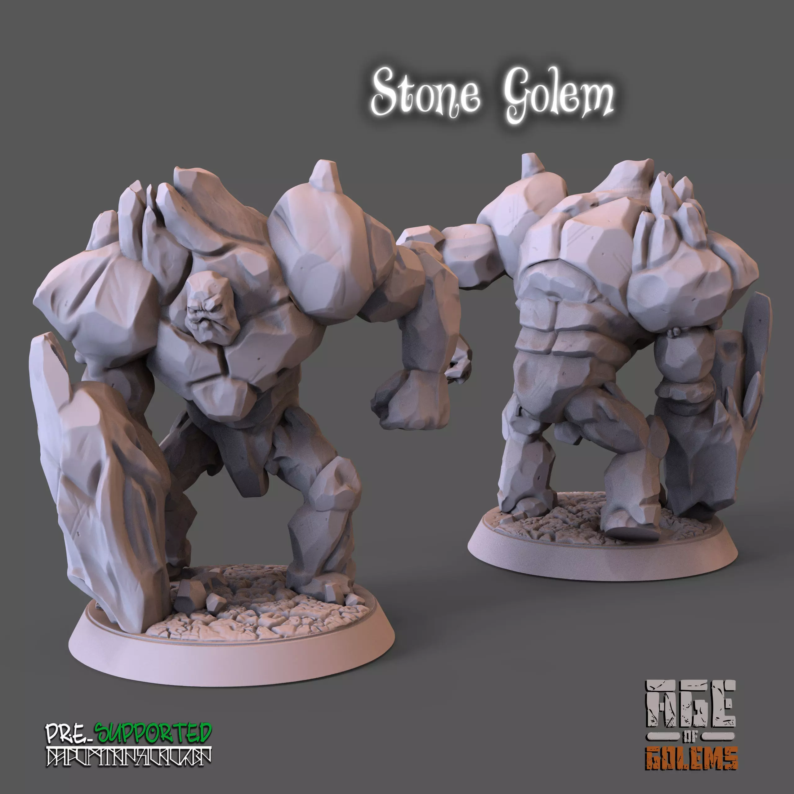 Stone Golem Pose 1 - Age of Golems 3D print model_0