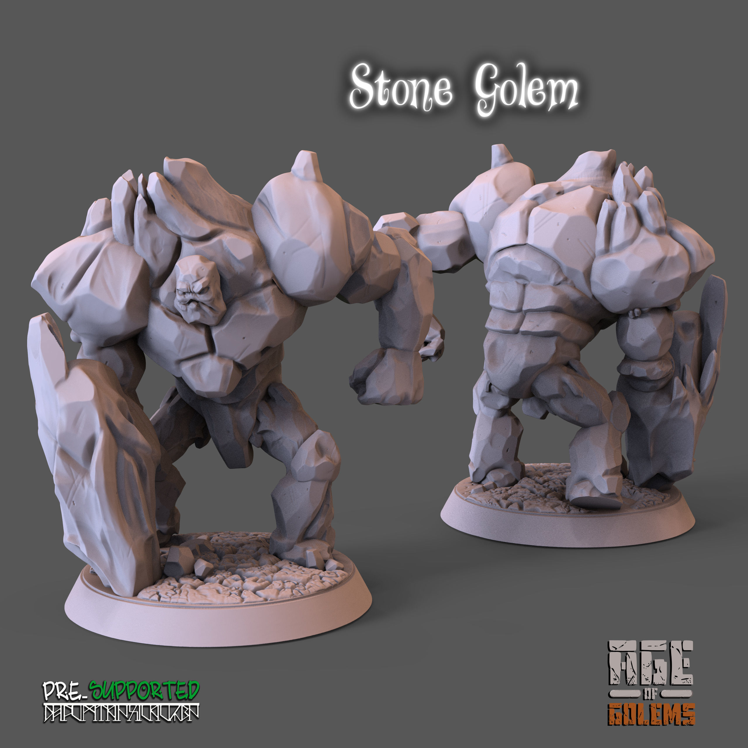 Stone Golem Pose 1 - Age of Golems 3D print model_1