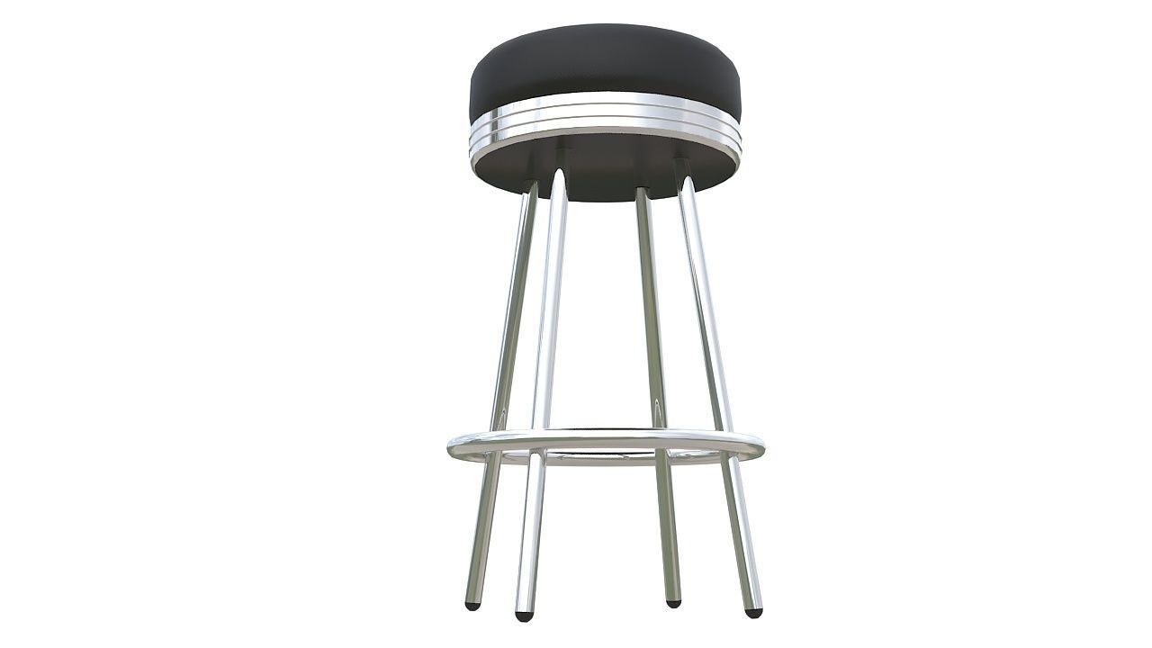 Round stool chrome base 3D model_1
