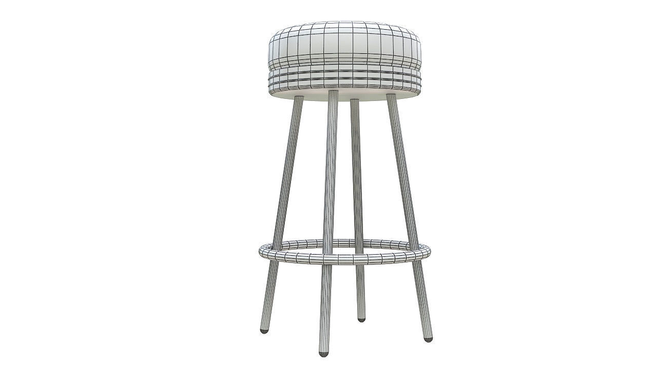 Round stool chrome base 3D model_6