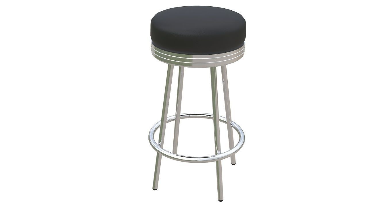 Round stool chrome base 3D model_2