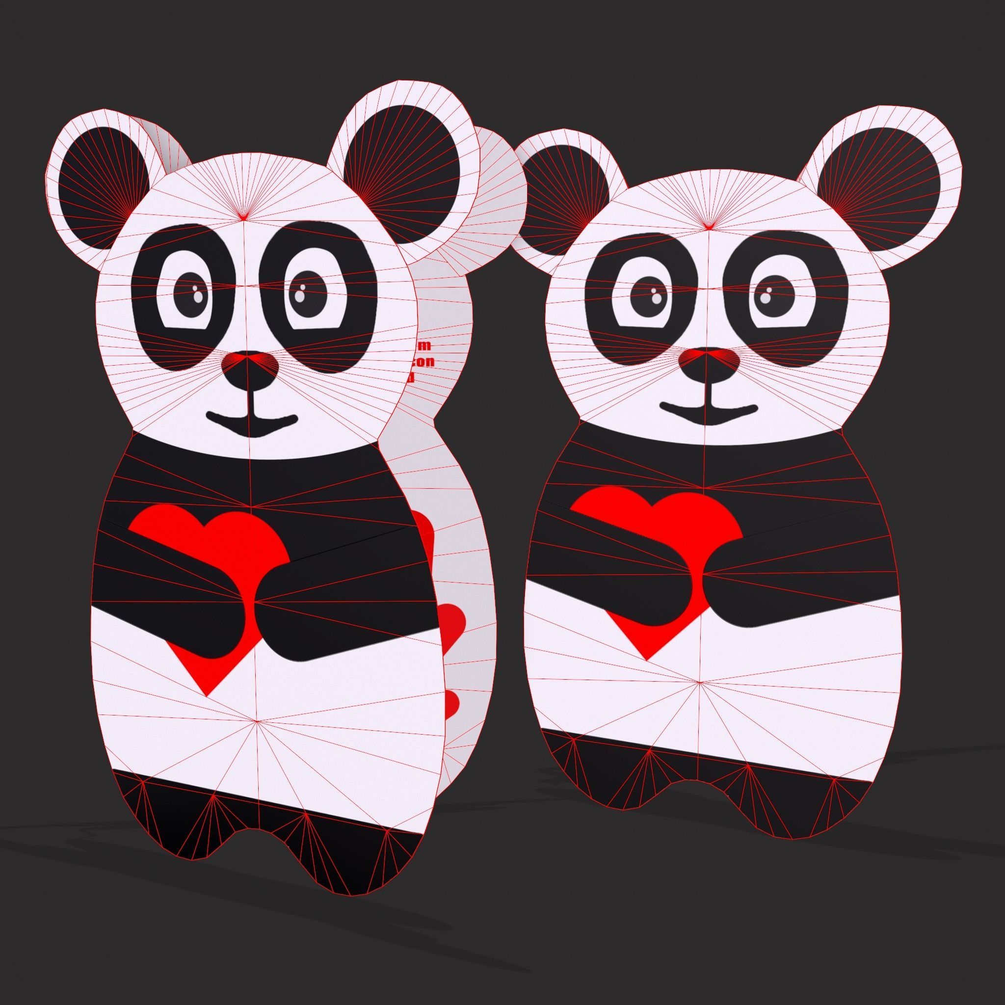 Valentines Panda Love Card Low-poly 3D model_2