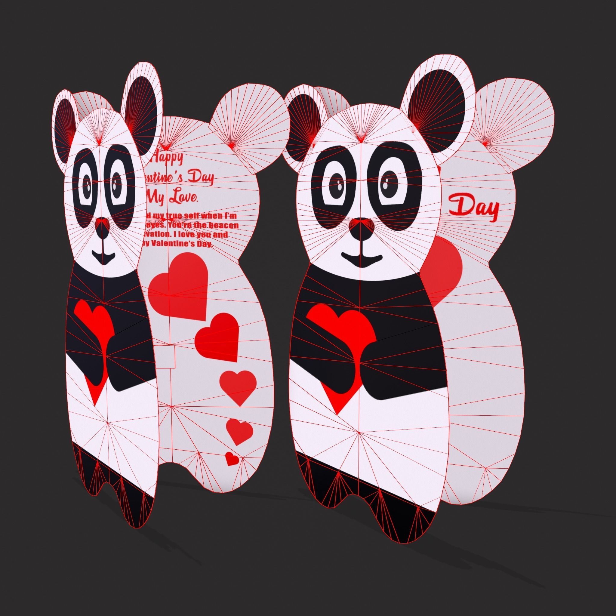 Valentines Panda Love Card Low-poly 3D model_4