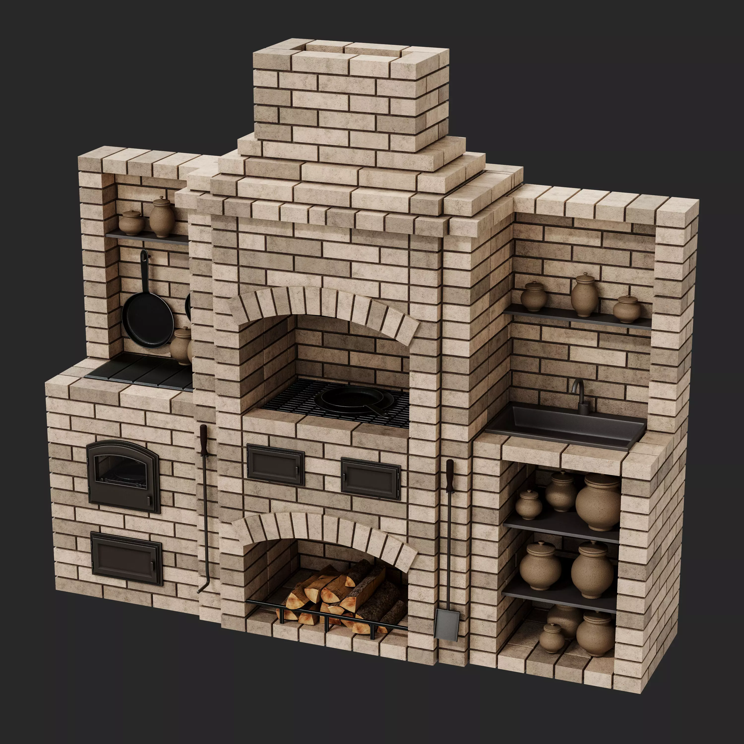 BBQ brick oven 3D model