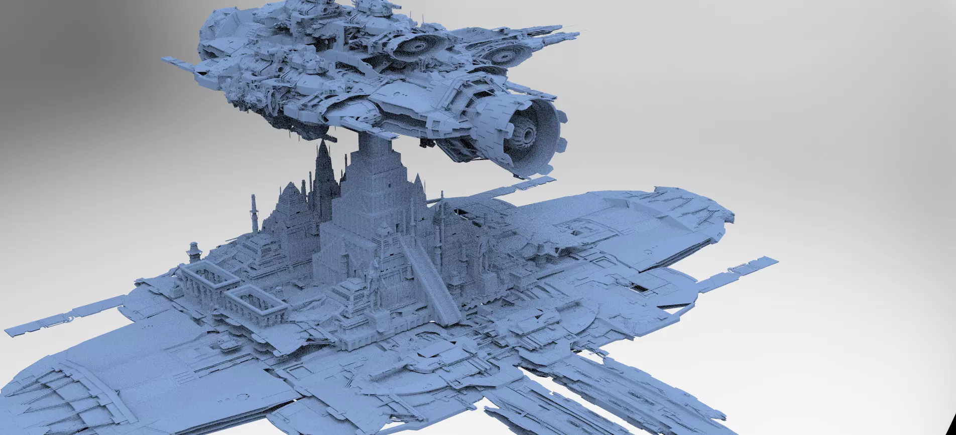 Alien Ship Over Colossal Gods Pyramid 3  3D model_0