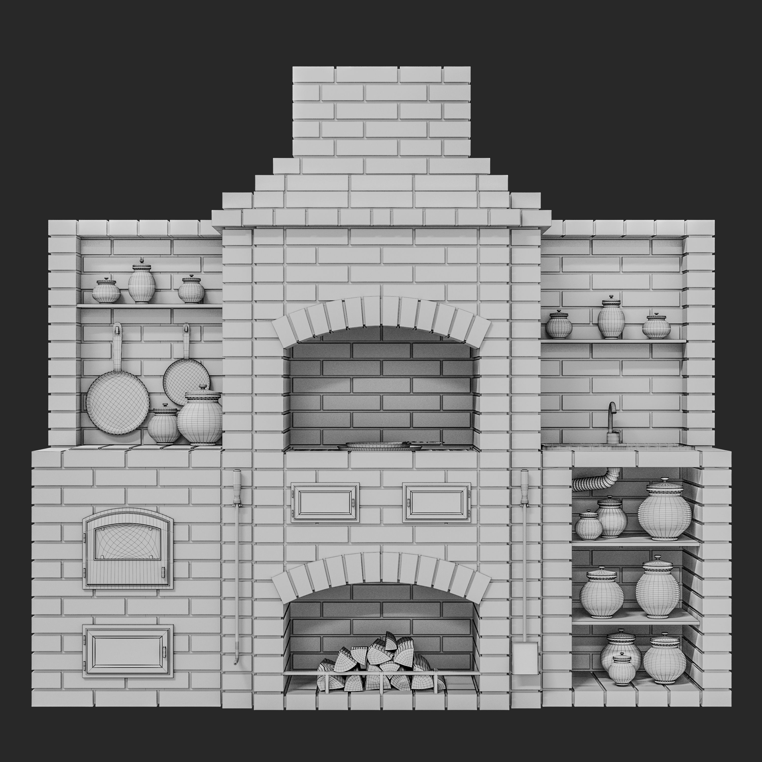 BBQ brick oven 3D model_3