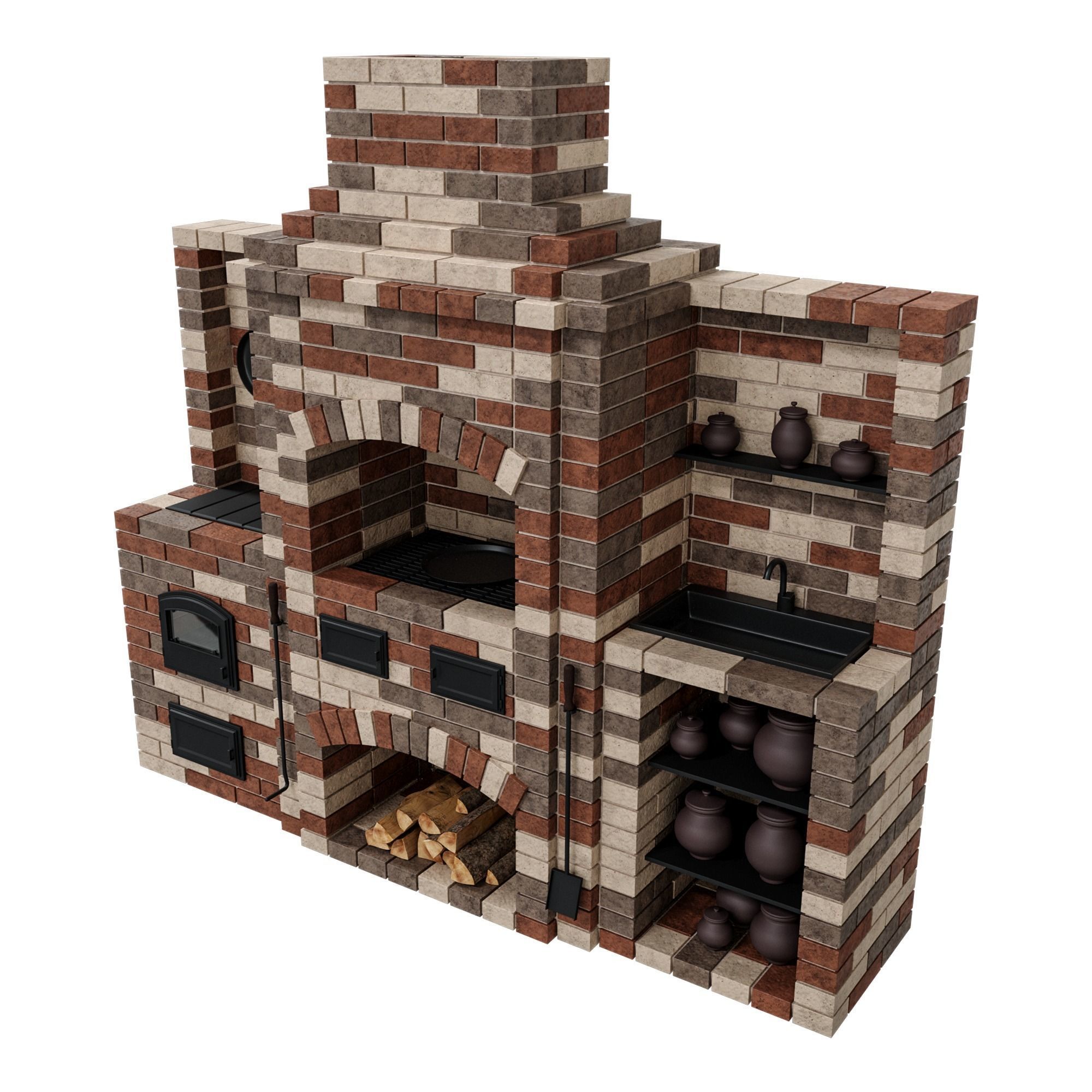 BBQ brick oven 3D model_1