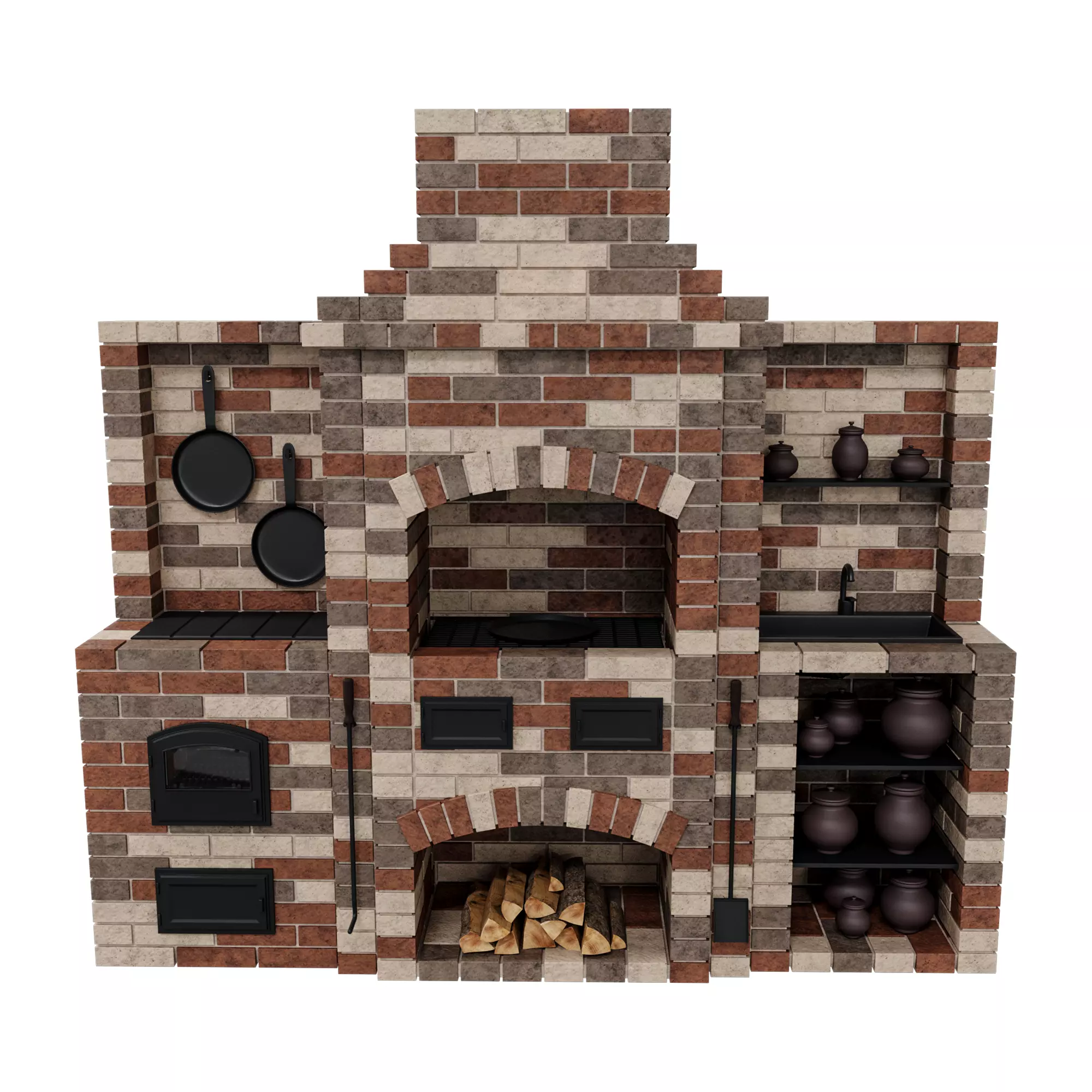 BBQ brick oven 3D model_0