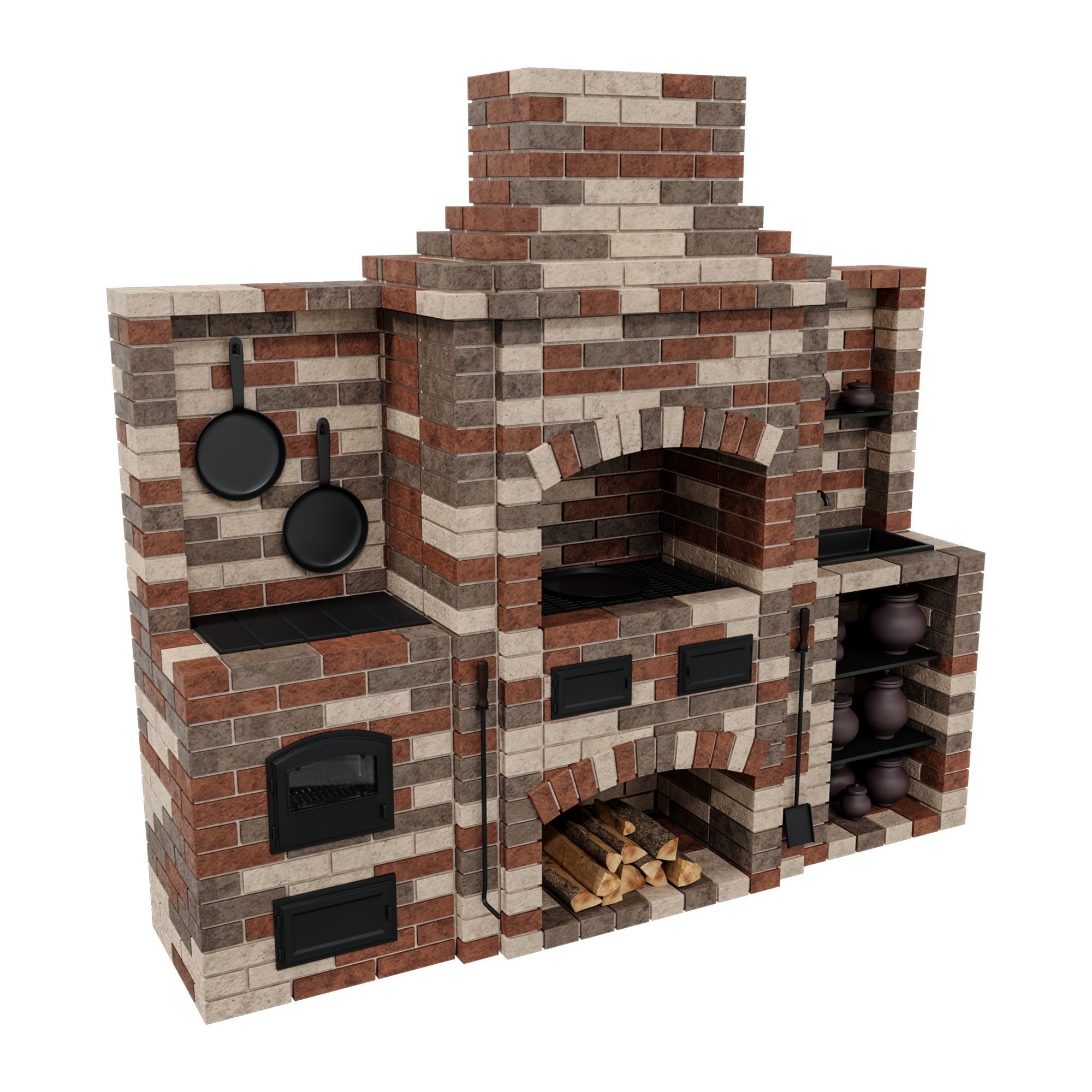 BBQ brick oven 3D model_2