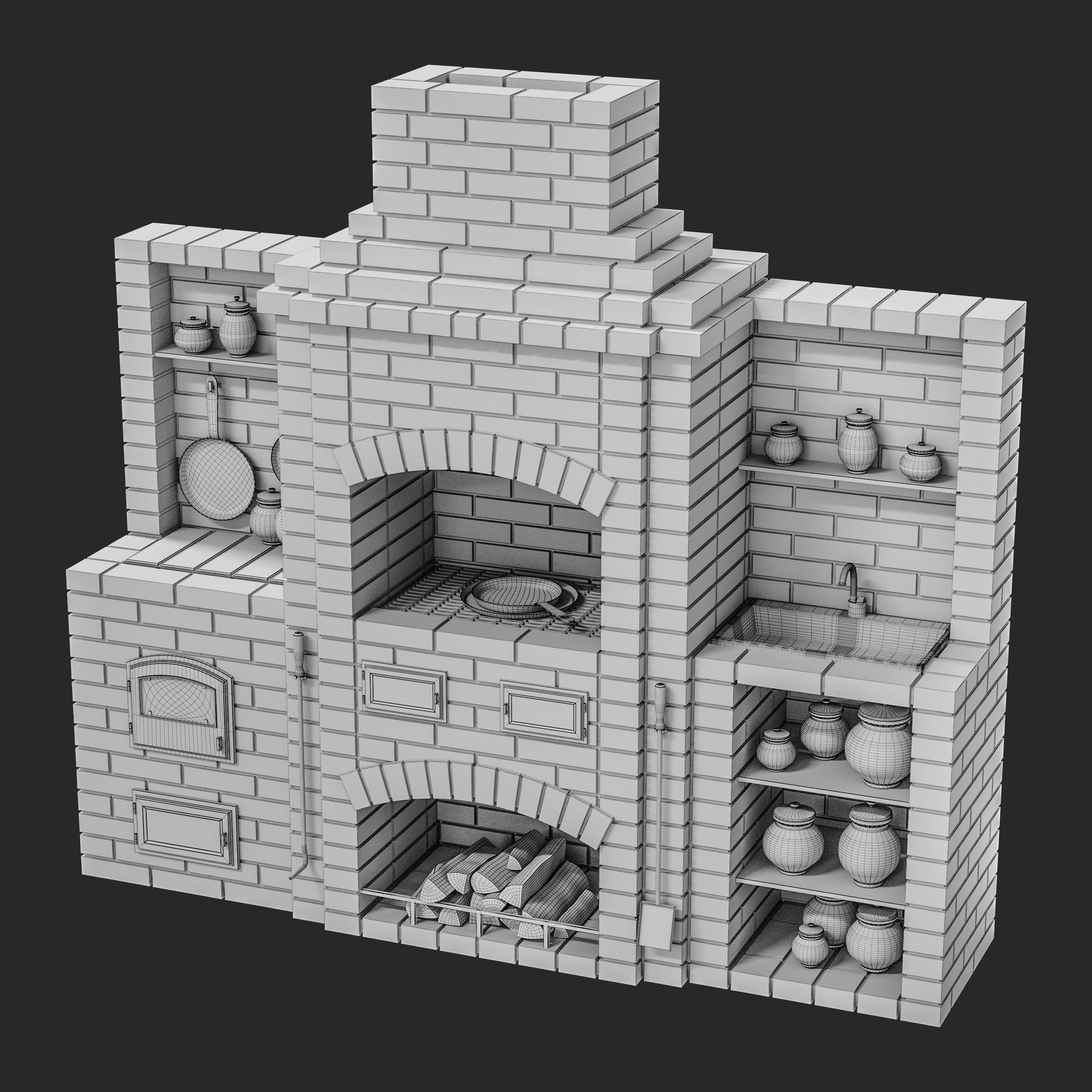BBQ brick oven 3D model_4