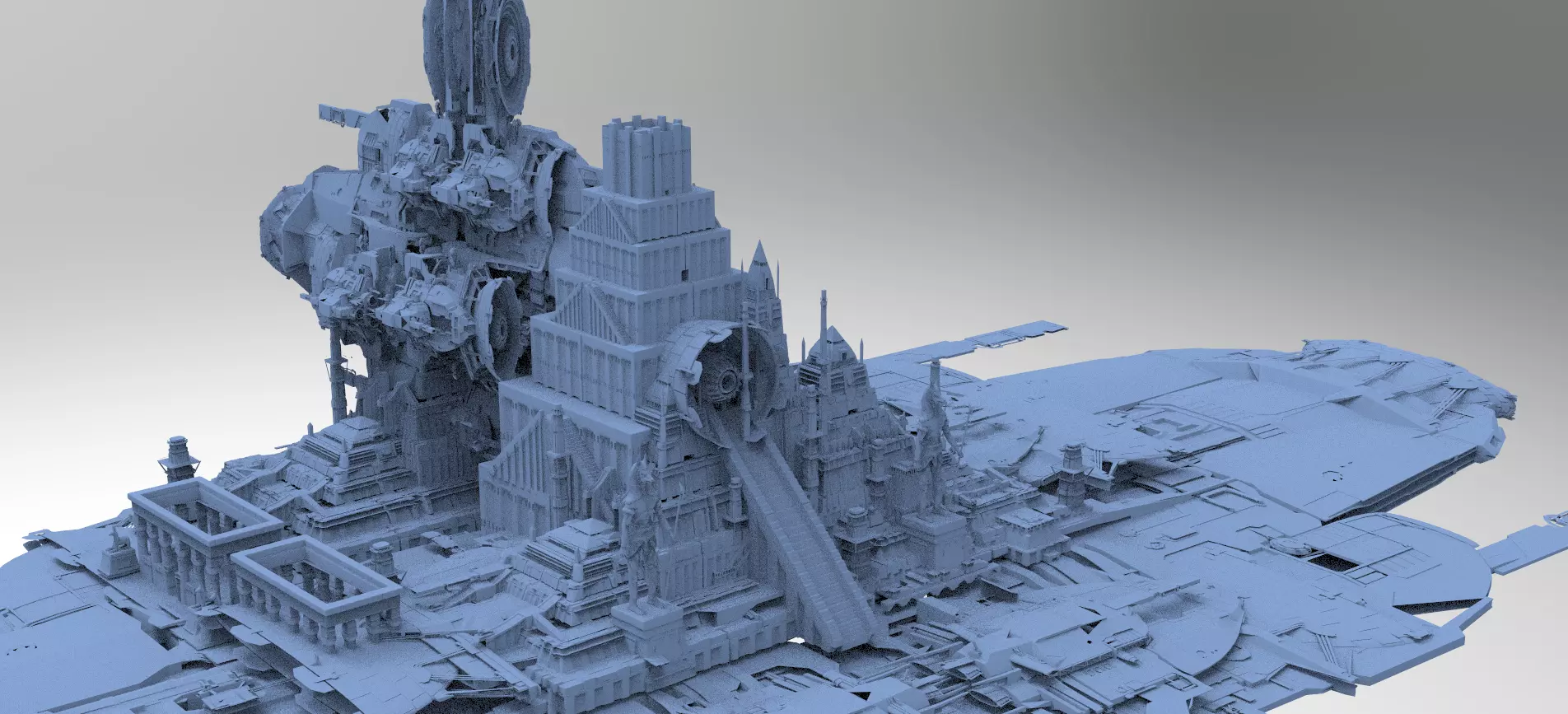 Alien Stargate Ship Over Colossal Gods Pyramid 3D model_0