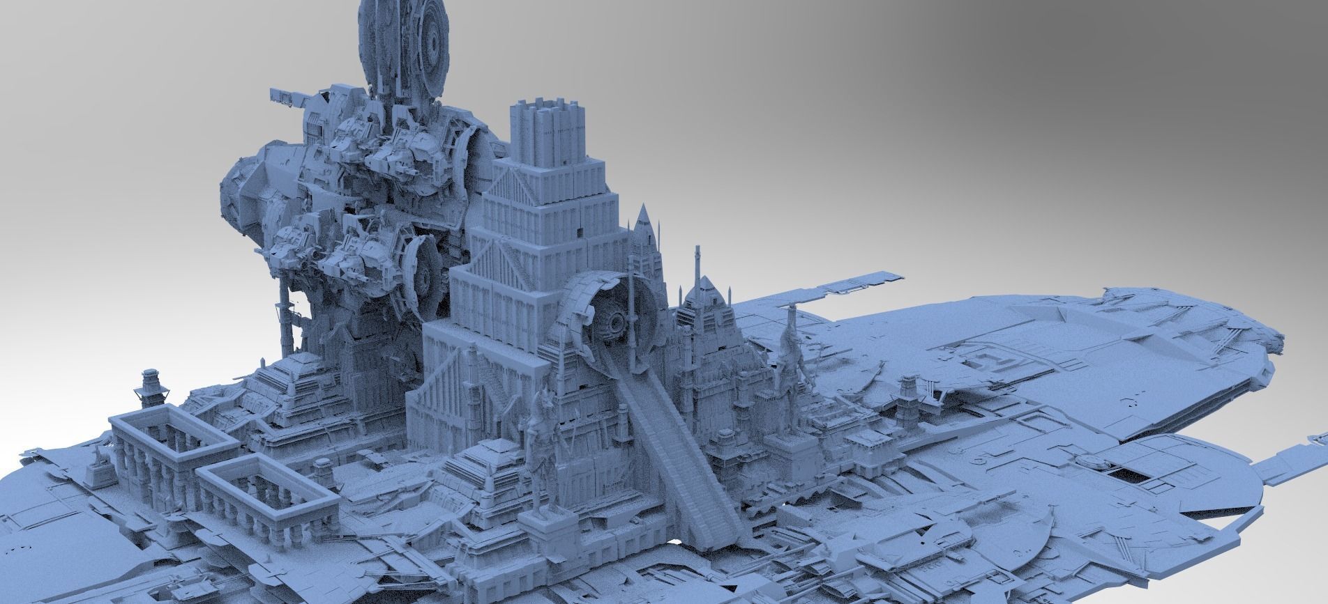 Alien Stargate Ship Over Colossal Gods Pyramid 3D model_1