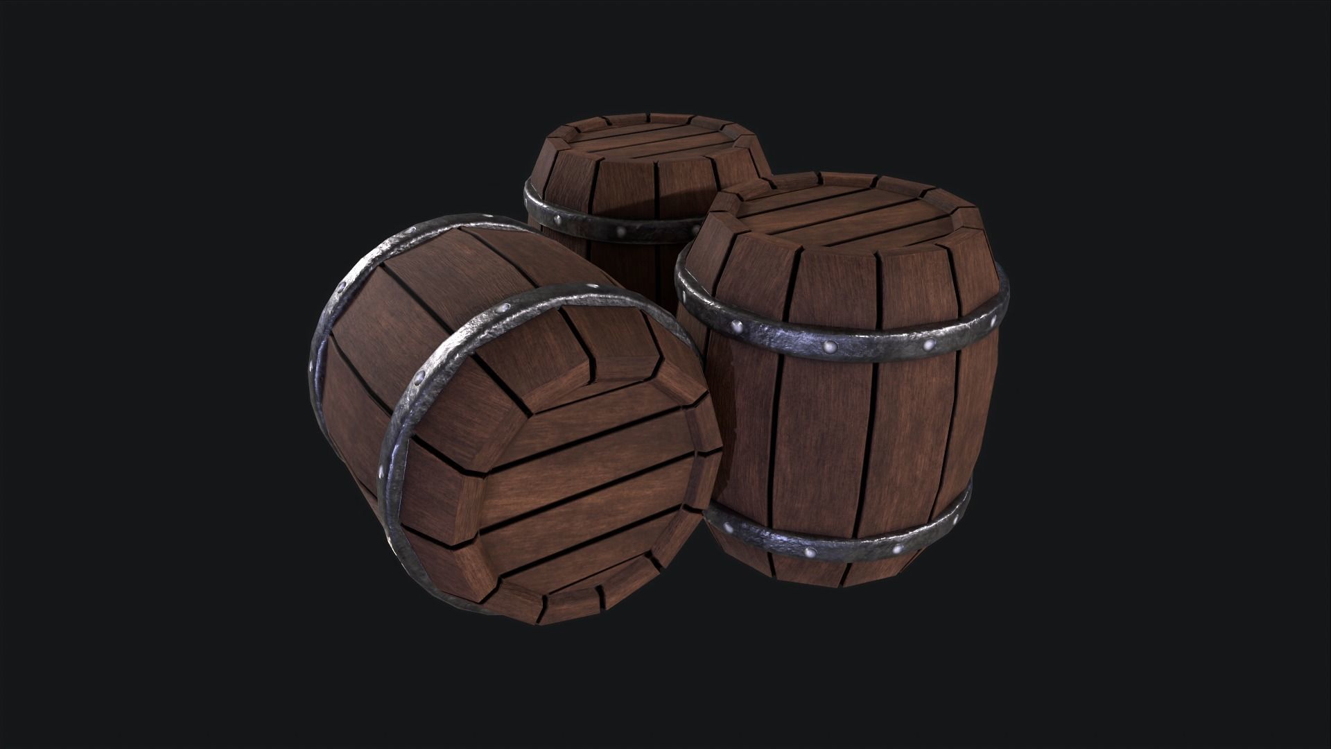 Wooden barrel Low-poly 3D model_3