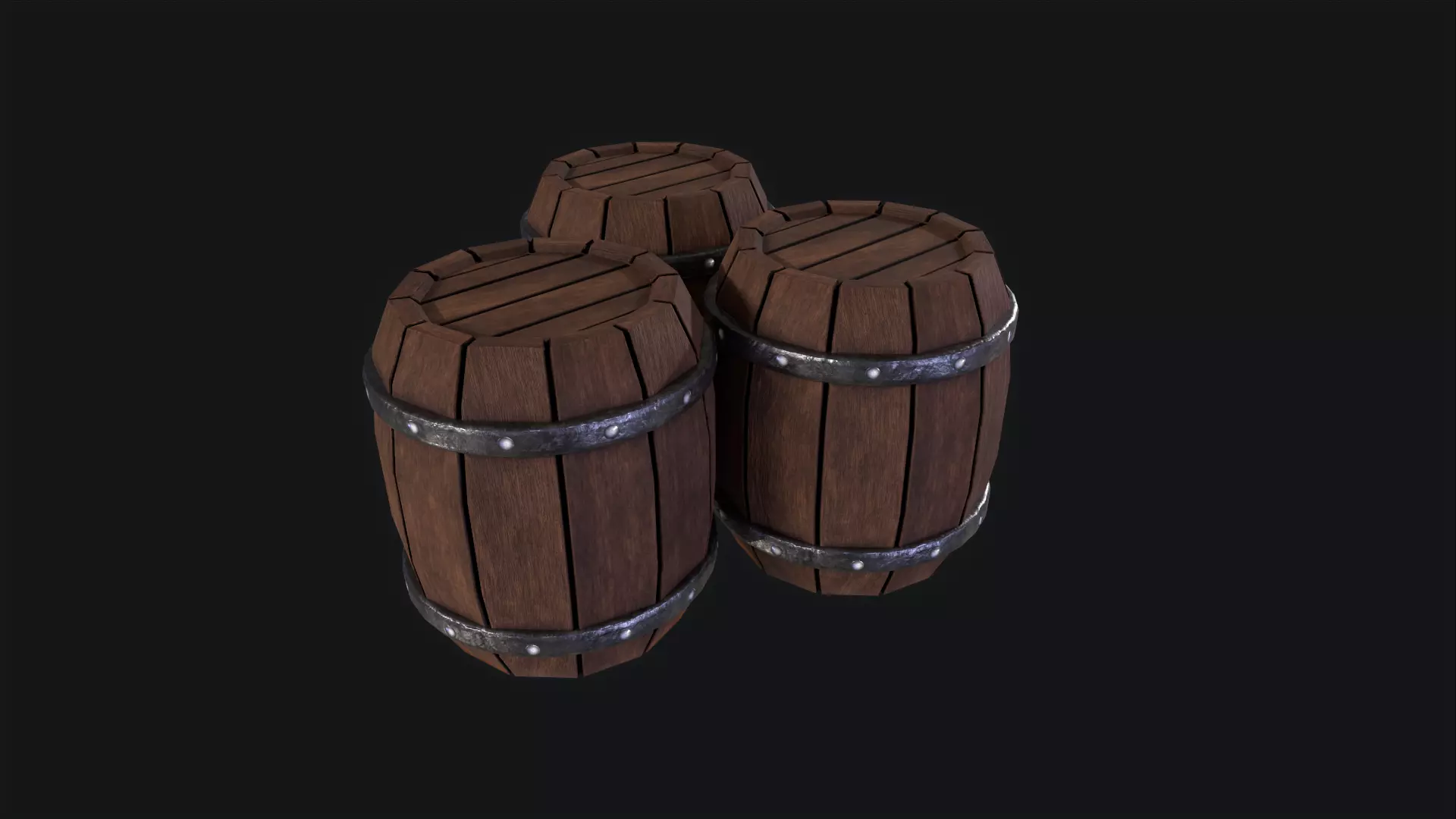 Wooden barrel Low-poly 3D model_0