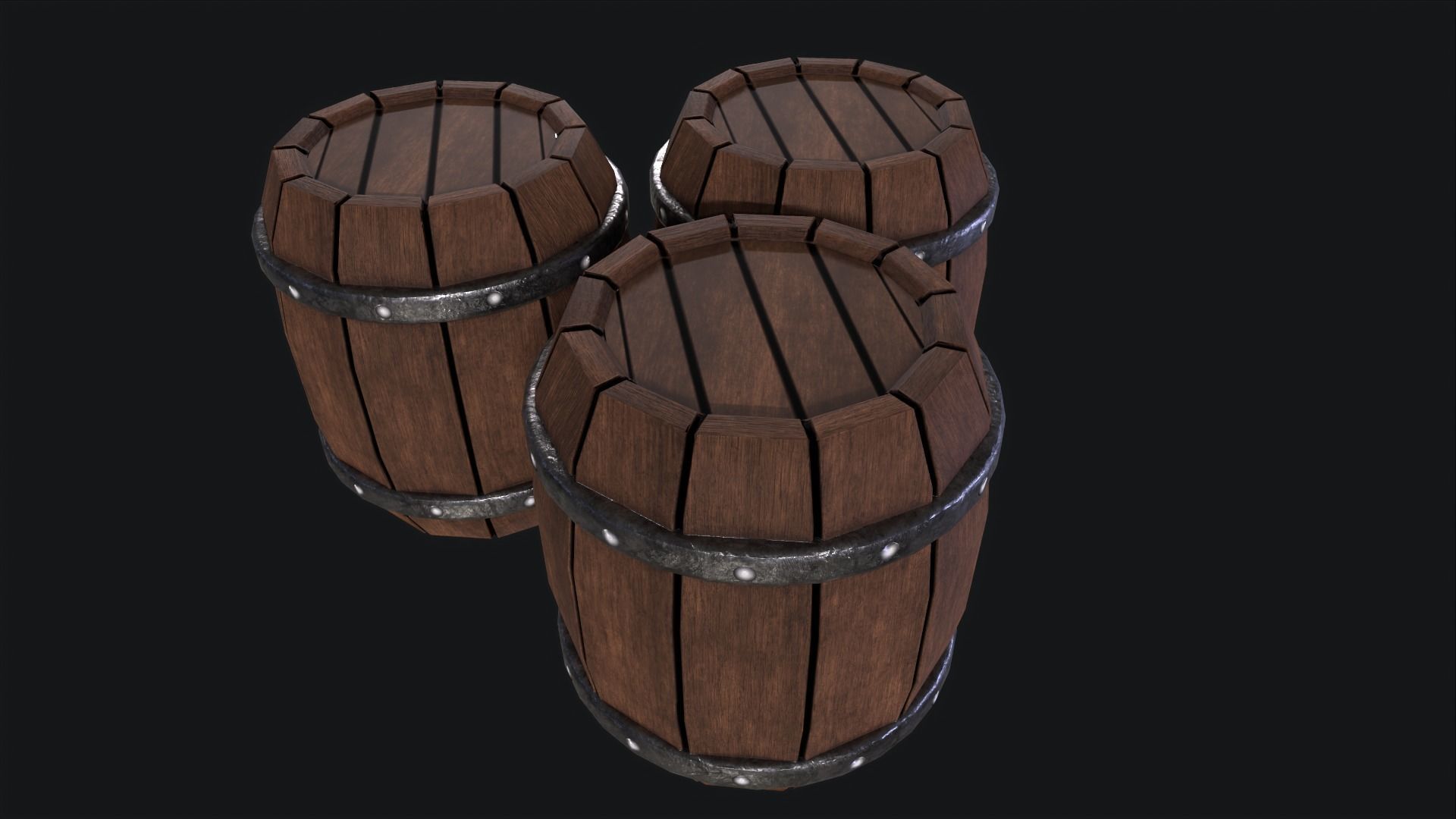 Wooden barrel Low-poly 3D model_2