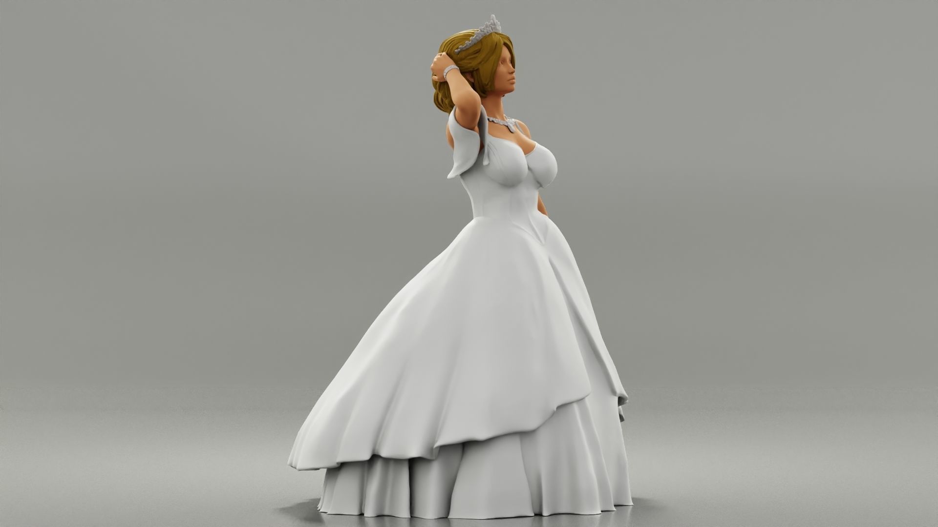 Beautiful Bride In White Dress On Her Wedding Day 3D print model_1