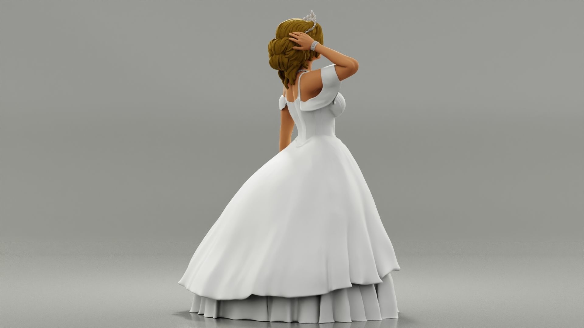 Beautiful Bride In White Dress On Her Wedding Day 3D print model_2