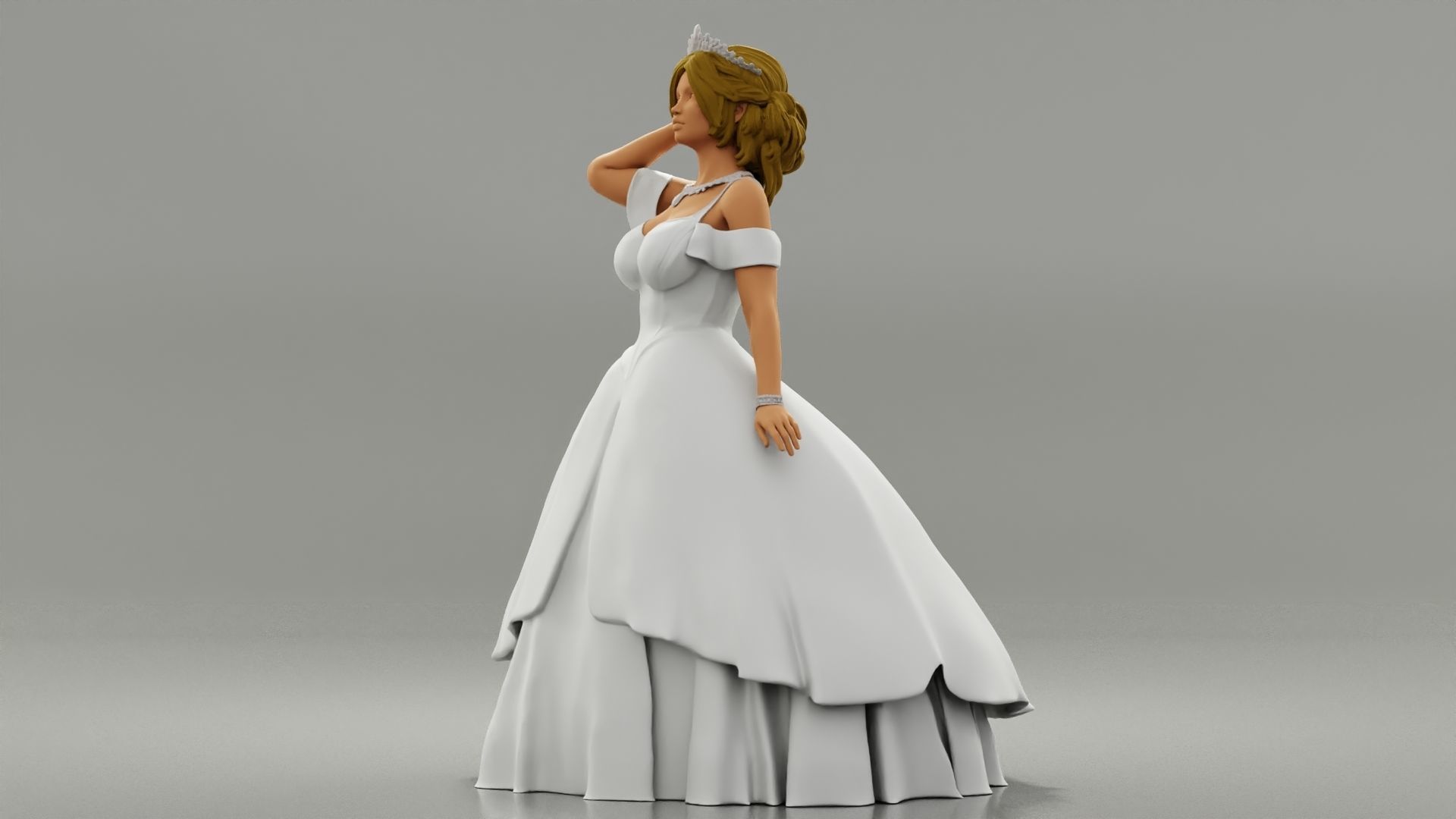 Beautiful Bride In White Dress On Her Wedding Day 3D print model_5