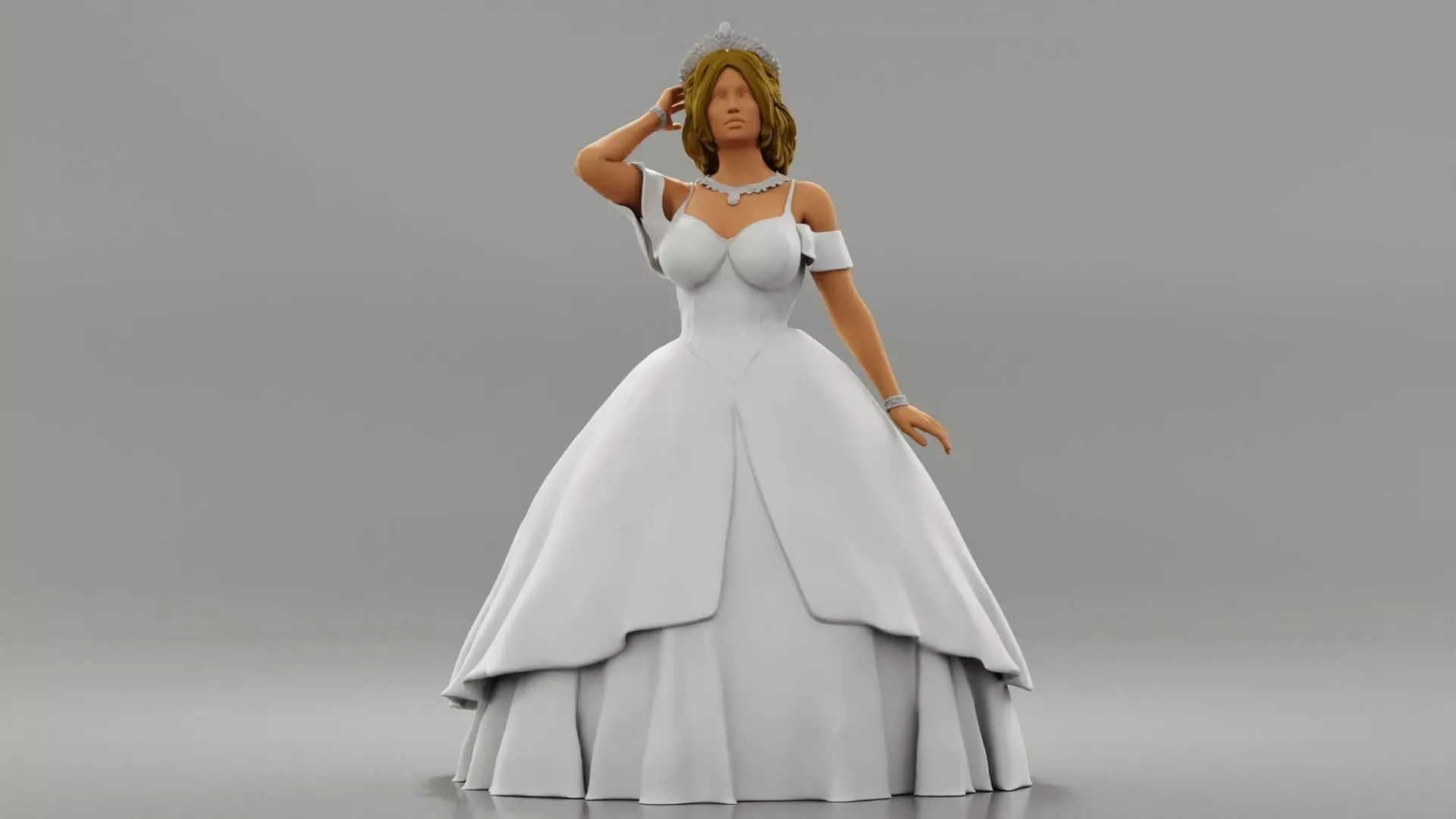Beautiful Bride In White Dress On Her Wedding Day 3D print model_0