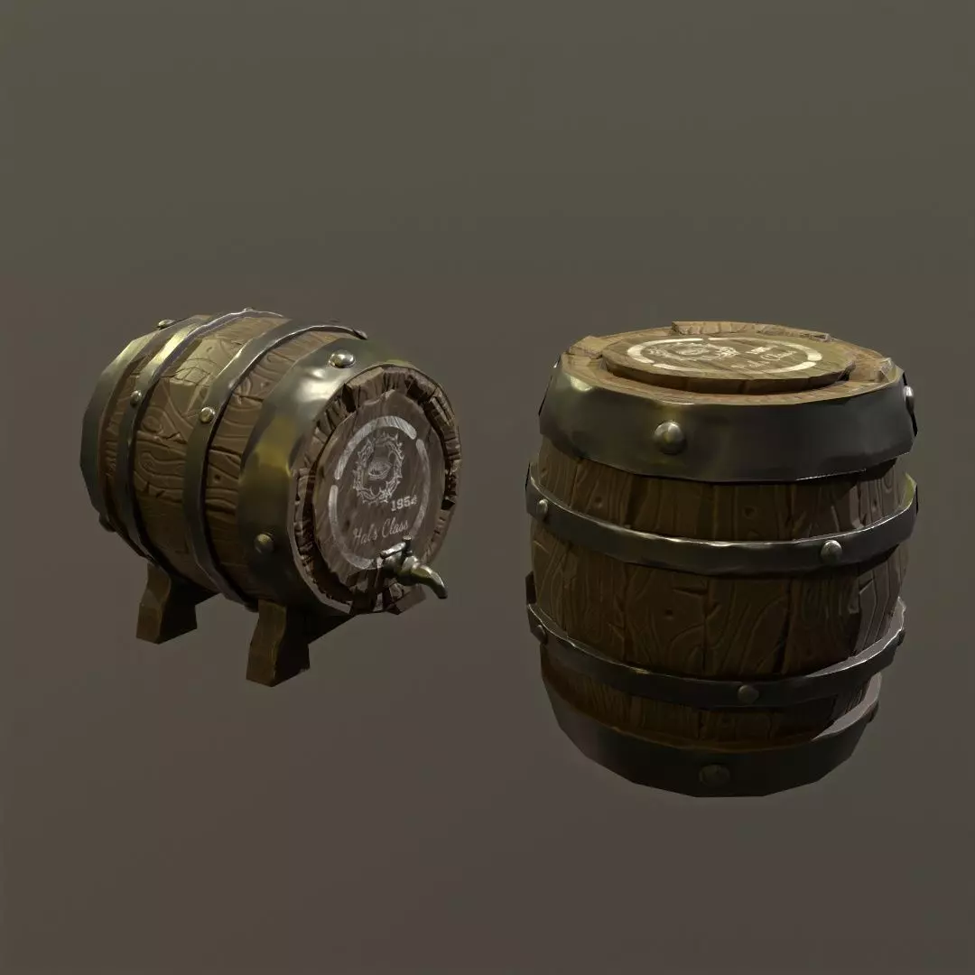 Barrel 3d pair of wooden barrels Low-poly 3D model_0