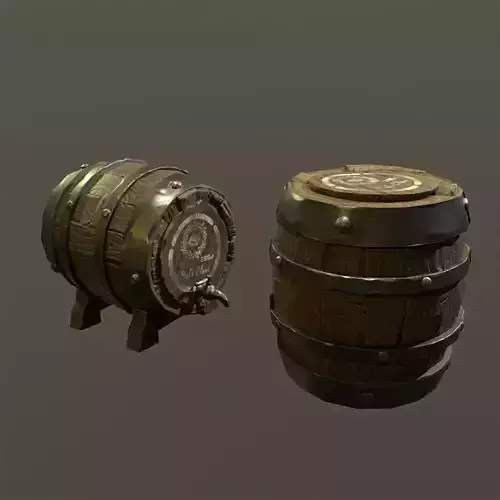 Barrel 3d pair of wooden barrels