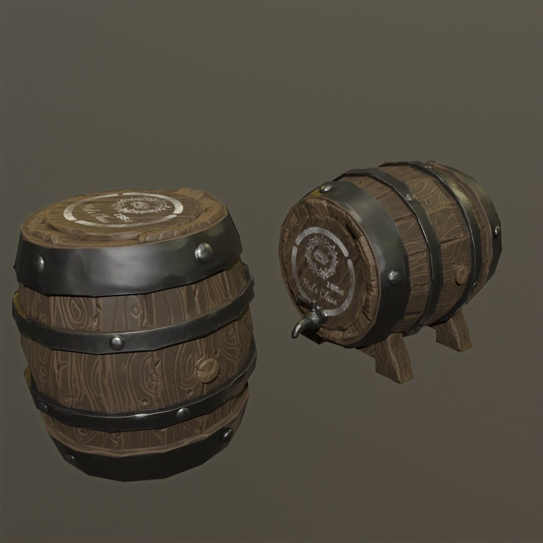 Barrel 3d pair of wooden barrels Low-poly 3D model_4