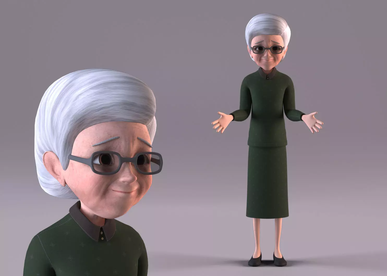 Cartoon Grandma Rigged Low-poly 3D model