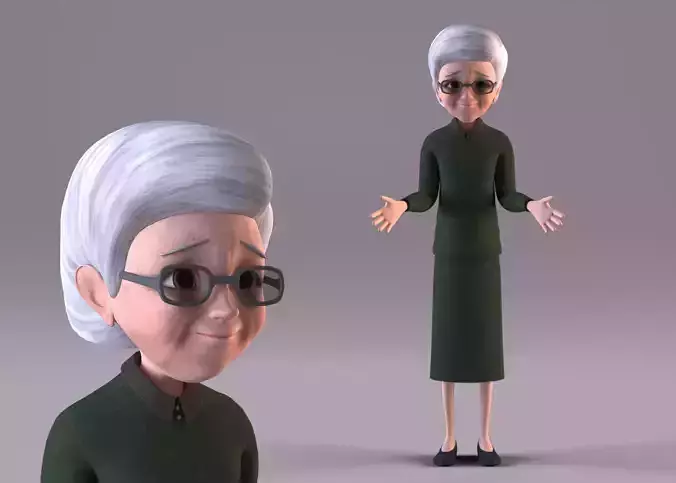 Cartoon Grandma Rigged Low-poly 3D model