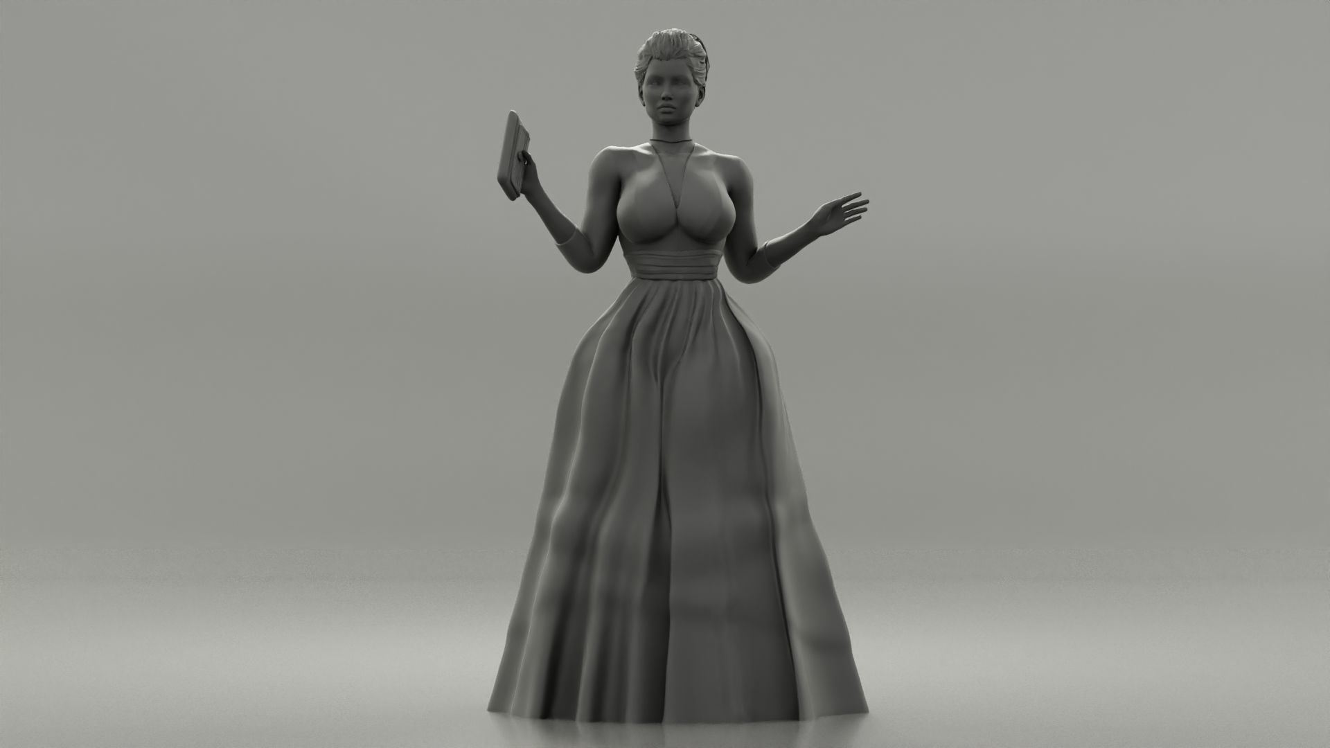 Beautiful Girl with Evening Dresses holding a wallet 3D print model_3