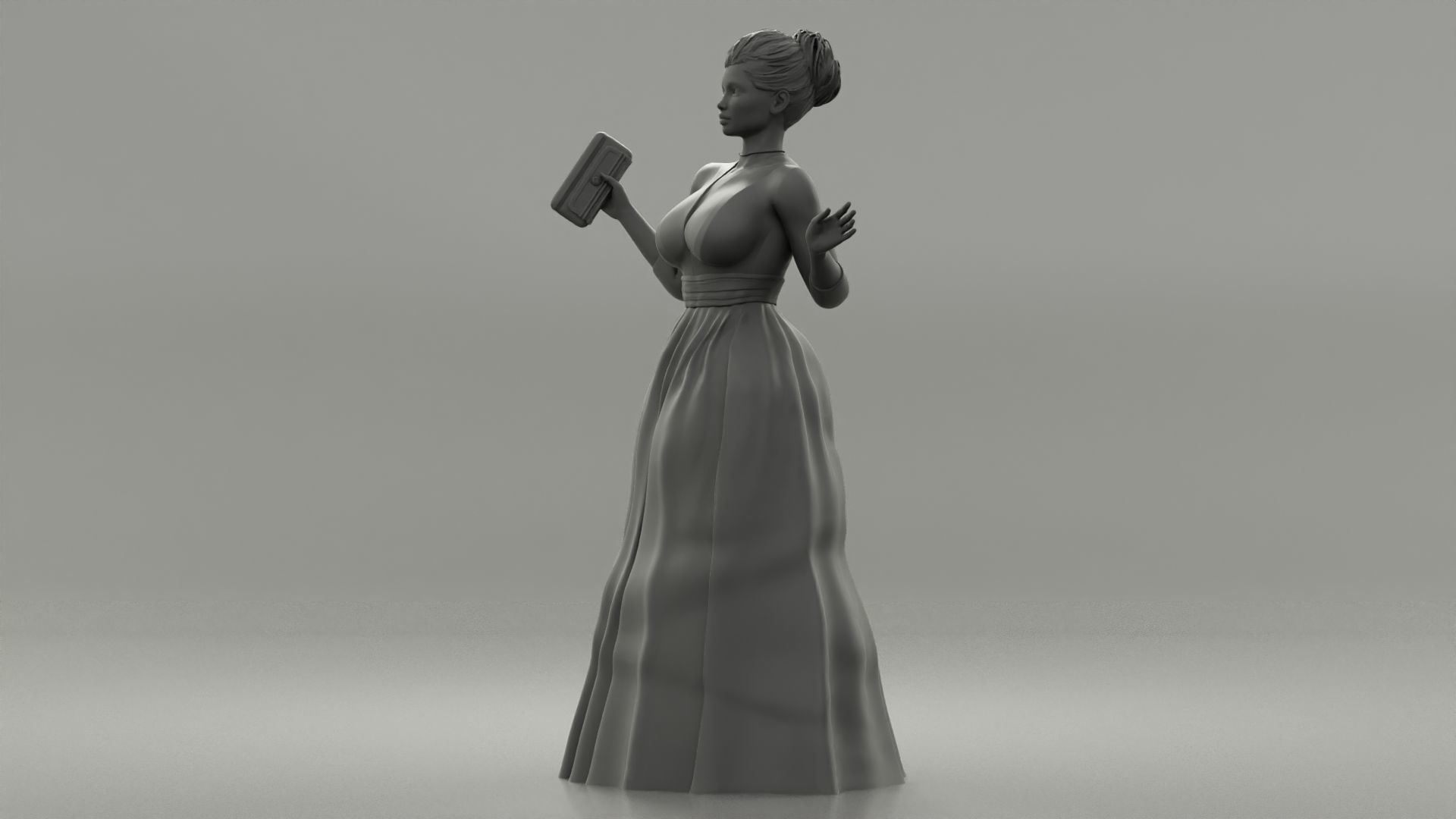 Beautiful Girl with Evening Dresses holding a wallet 3D print model_1