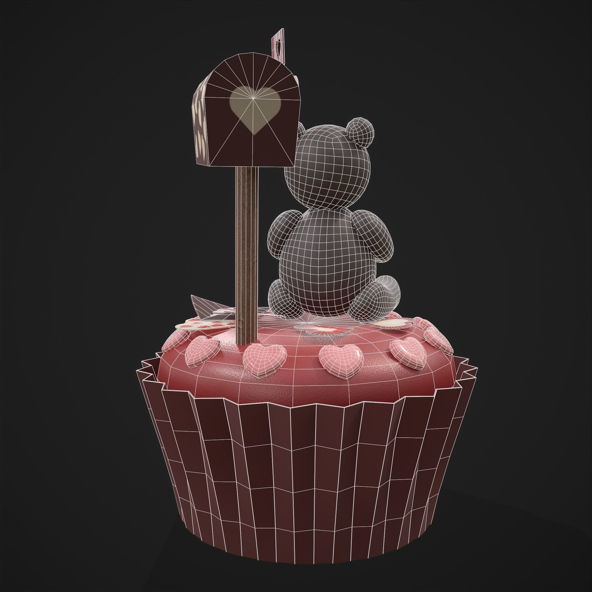 Valentines Bear Cupcake Low-poly 3D model_13